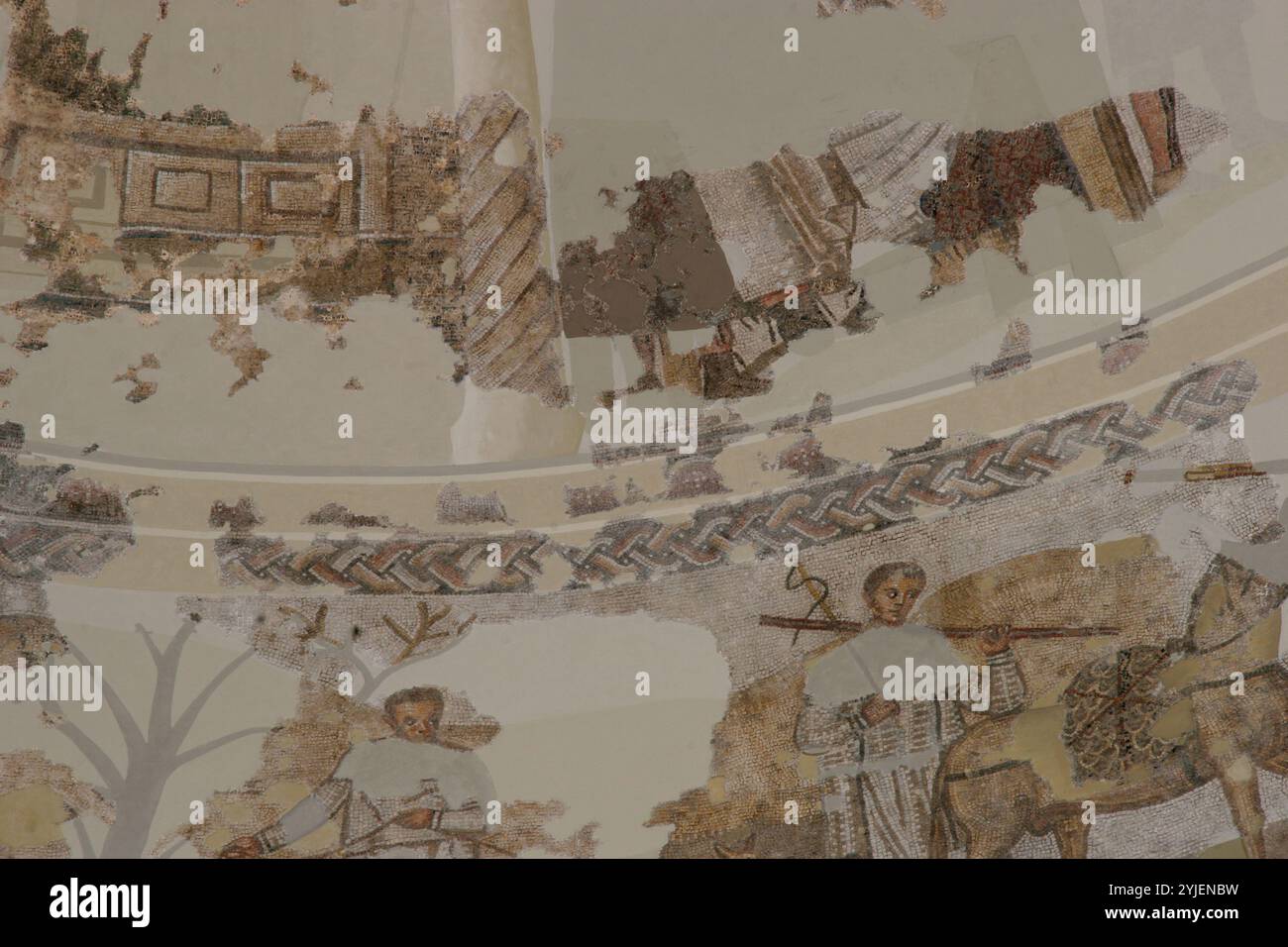 Spanien. Katalonien. Constanti. Römische Villa von Centcelles. Frühchristliche Kunst. 4. Jahrhundert n. Chr. Kuppelmosaik. Jagen. Stockfoto