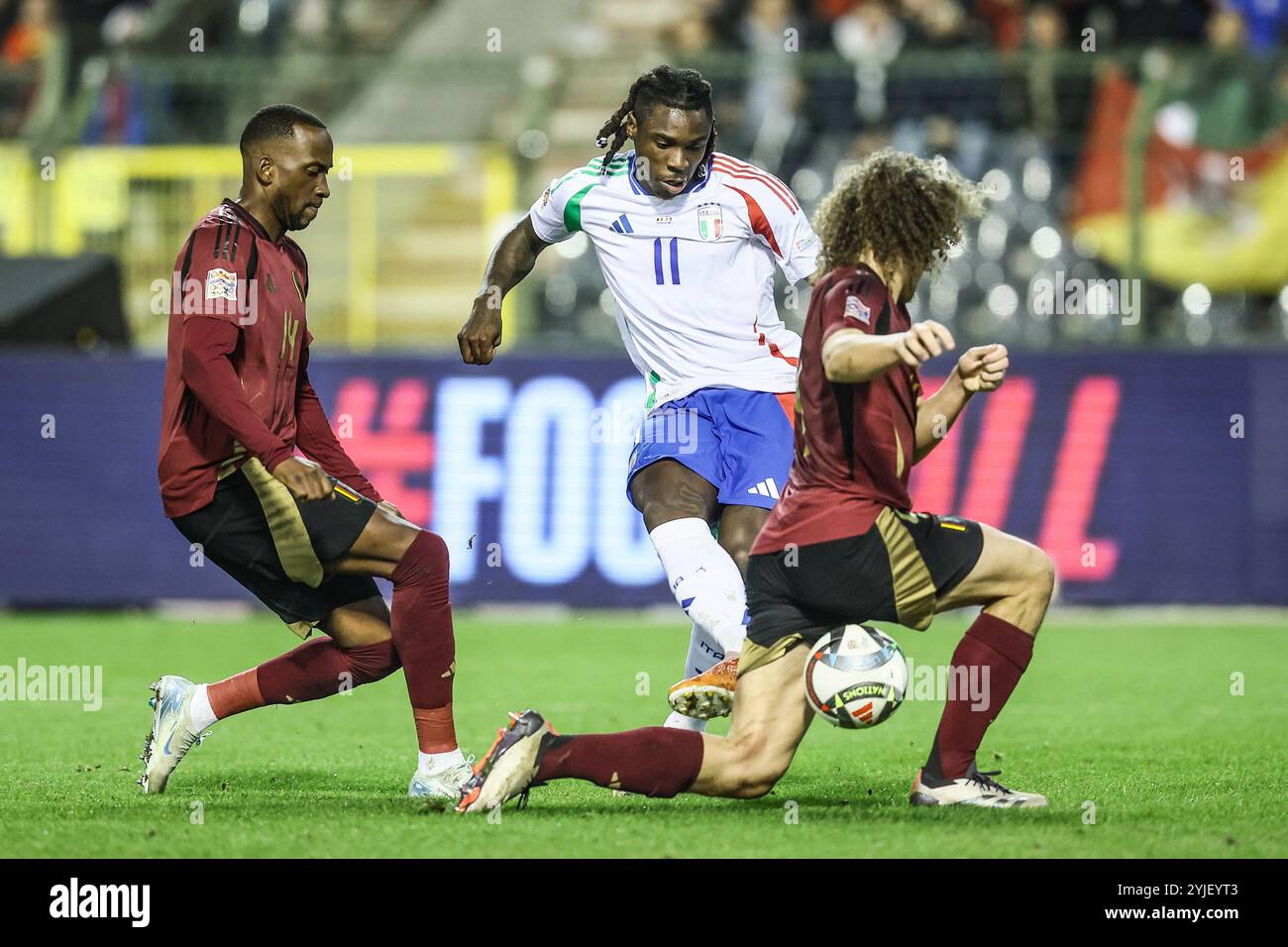 Brüssel, Belgien November 2024. Der Italiener Moise Kean wurde während eines Fußballspiels zwischen der belgischen Fußballnationalmannschaft Red Devils und Italien im Spiel 5 (von 6) in der Gruppe A der Liga 2 des Wettbewerbs der UEFA Nations League 2025 am Donnerstag, den 14. November 2024 in Brüssel gezeigt. BELGA FOTO BRUNO FAHY Credit: Belga News Agency/Alamy Live News Stockfoto