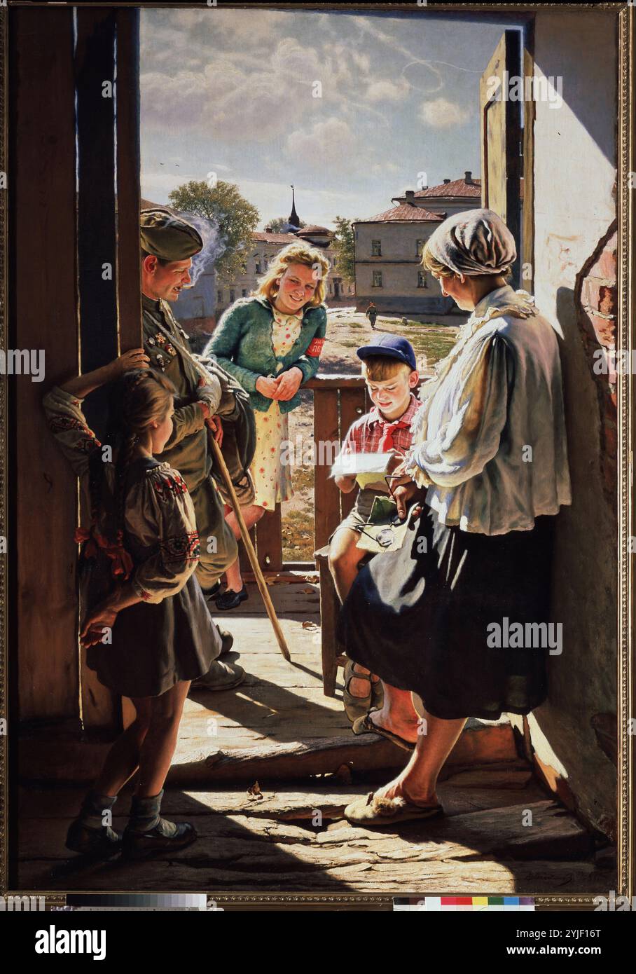 Ein Brief von der Front. Museum: Staatliche Tretjakow-Galerie, Moskau. Autor: Alexander Iwanowitsch Laktionow. Copyright: Dieses Bildmaterial ist nicht gemeinfreie Inhalte. Es liegt in Ihrer Verantwortung, vor der Veröffentlichung alle erforderlichen Genehmigungen Dritter vom Urheberrechtler in Ihrem Land einzuholen. Stockfoto