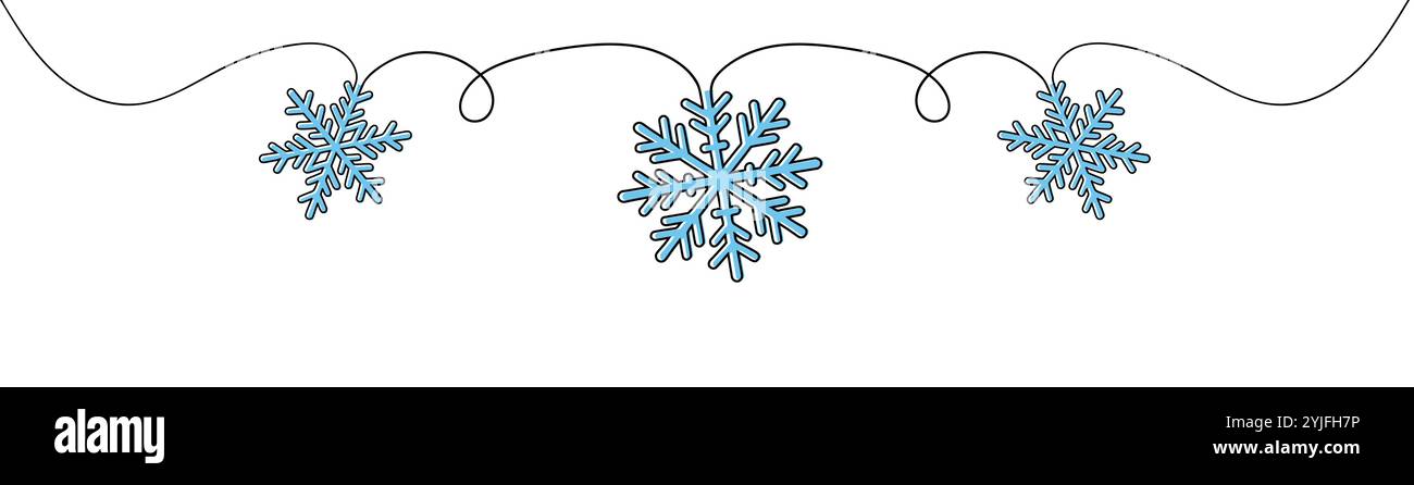 Schneeflockenrand durchgehende Einzelzeilenzeichnung, Schneeflockenrand Einzelzeilenzeichnung mit Kopierraum, Weihnachtsdekoration. Durchgehend eine Linie Stock Vektor