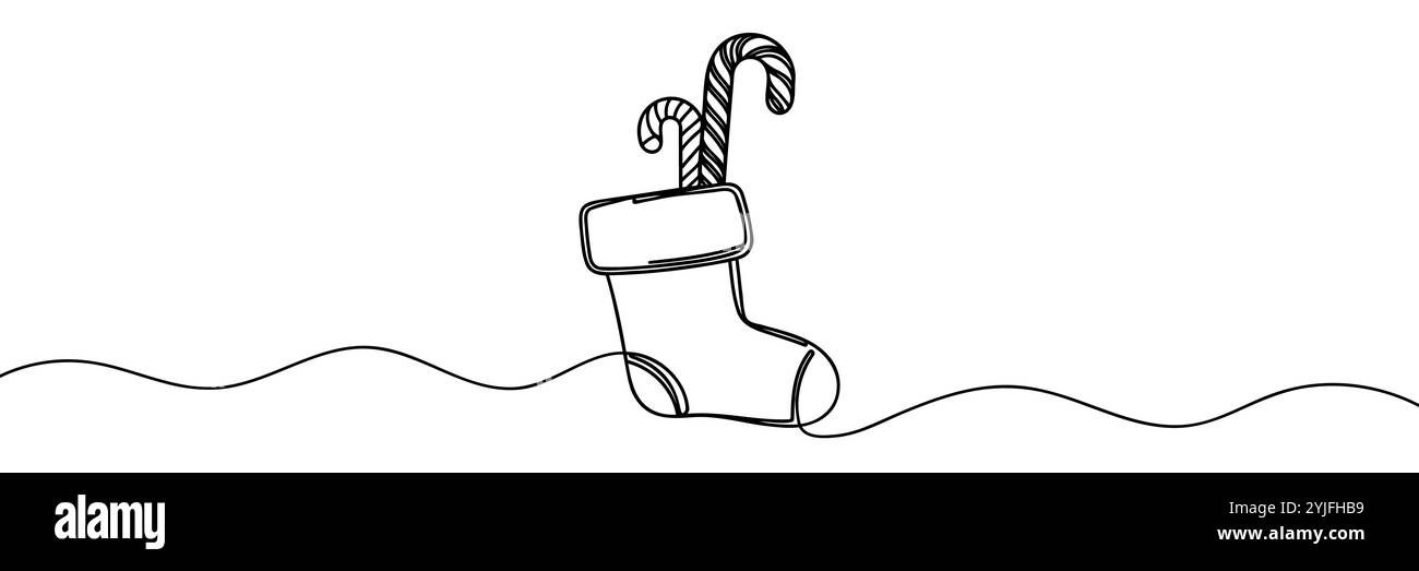 Eine durchgehende Linie aus weihnachtssocken in Silhouette auf weißem Hintergrund Stock Vektor