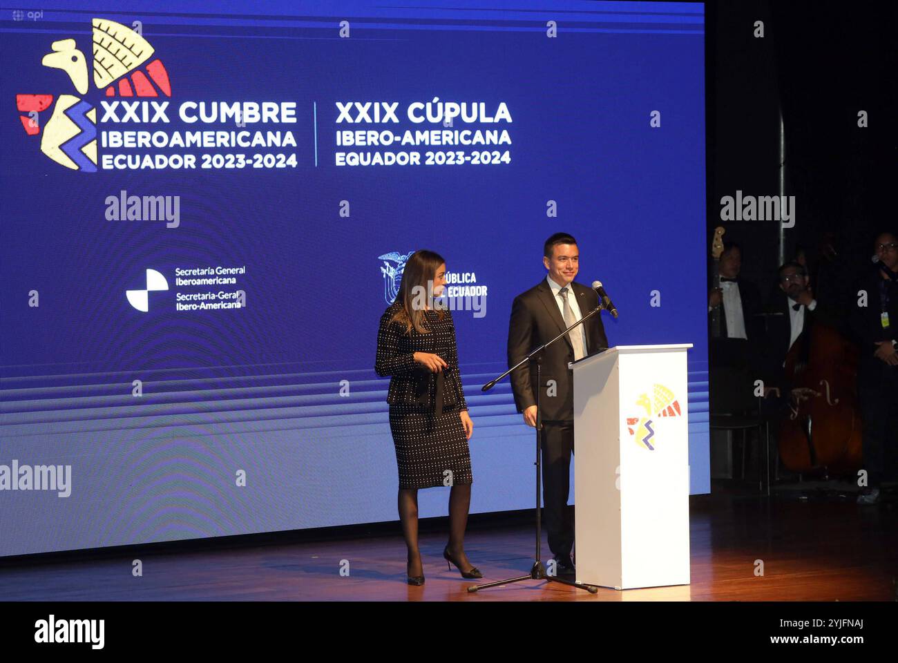 CUENCA XXIX IBEROAMERICAN SUMMIT INAGURATION Cuenca Ecuador 14. November 2024 heute Abend im Pumapungo Theater der Zentralbank von Ecuador in der Stadt Cuenca hat der Präsident der Republik Daniel Noboa das XXIX Iberoamerican Summit Photo Boris Romoleroux API SOI CUENCA XXIXIBEROAMERICAN SUMMIT INAGURATION Stockfoto