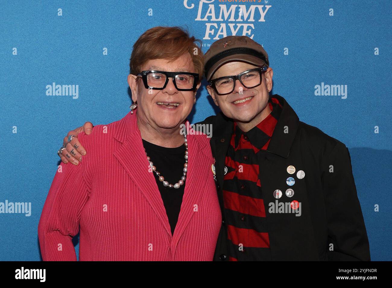 Ny. November 2024. Elton John, Jay Bakker in Anwesenheit von TAMMY FAYE Opening Night am Broadway, Palace Theatre, New York, NY, 14. November, 2024. Quelle: Manoli Figetakis/Everett Collection/Alamy Live News Stockfoto
