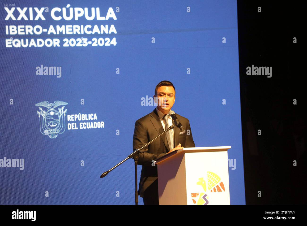 CUENCA XXIX IBERO-AMERICAN SUMMIT INAGURATION Cuenca Ecuador 14. November 2024 heute Abend im Pumapungo Theater der Zentralbank von Ecuador in der Stadt Cuenca hat der Präsident der Republik Daniel Noboa das XXIX Ibero-American Summit Foto Boris Romoleroux API SOI CUENCA XXIXIBERO-AMERICAN SUMMIT INAGURATION Stockfoto