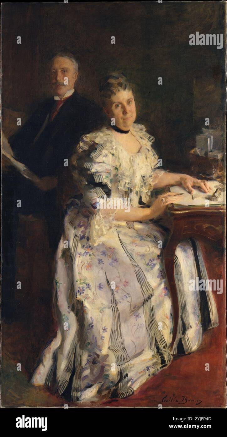 Mr. Und Mrs. Anson Phelps Stokes. Künstlerin: Cecilia Beaux (Amerikanerin, Philadelphia, Pennsylvania 1855-1942 Gloucester, Massachusetts). Abmessungen: 72 1/16 x 39 7/8 Zoll (183 x 101,3 cm). Datum: 1898 (?). Dieses Porträt der angesehenen Figurenmalerin Cecilia Beaux zeigt Anson Phelps Stokes (1838–1913) und seine Frau Helen Louisa Stokes (1846–1930) in ihrer Madison Avenue. Die unkonventionelle Komposition, die die Frau voraussagt, wobei der Mann bescheiden in den Hintergrund zurückgetreten ist, erinnert an John Singer Sargents berühmtes Porträt der Schwiegertochter und des Sohnes der Sitter, das in London das vorherige gemalt wurde Stockfoto