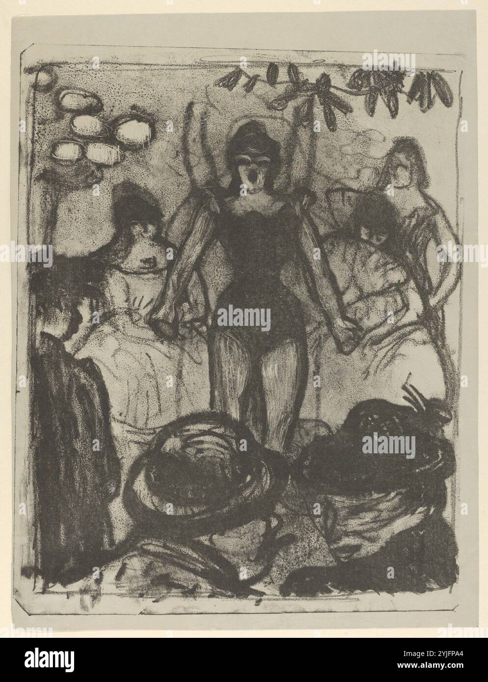 Der Sänger. Künstler: Emile Bernard (Französisch, Lille 1868-1941 Paris). Abmessungen: Blatt: 11/16 x 9/16 Zoll (32,3 x 24,3 cm) Bild: 11 5/8 x 9 1/8 Zoll (29,5 x 23,2 cm). Datum: 1887-88. Viele französische Künstler stellten gegen Ende des 19. Jahrhunderts die Darsteller in Cafés und Kabaretts dar, aber auch Frauen in Bordellen - Toulouse-Lautrecs hervorragende Serie 'Elles' war eines der bekanntesten Beispiele für letztere. In Bernards Bild einer Sängerin in einem der Cafés im Freien, die während der warmen Monate zum Mittelpunkt des öffentlichen Lebens in Paris wurden, hat die Künstlerin visuell ihre Wirkung geschaffen Stockfoto