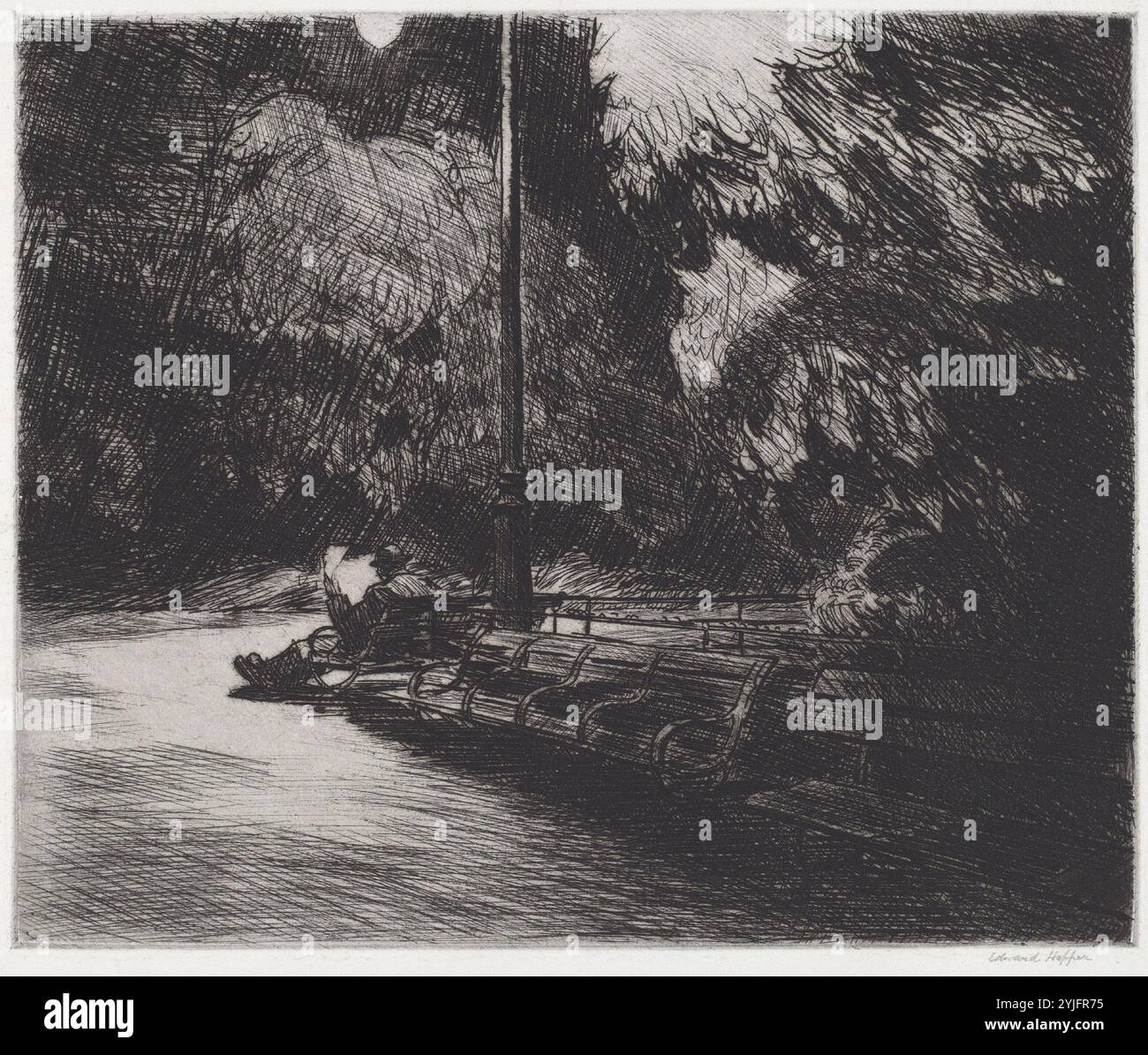 Nacht im Park. Stand: 1921. Abmessungen: Platte: 17,3 x 21 cm (6 13/16 x 8 1/4 in.). Medium: Radierung in Schwarz. Museum: Nationalgalerie, Washington DC. Autor: Edward Hopper. Stockfoto