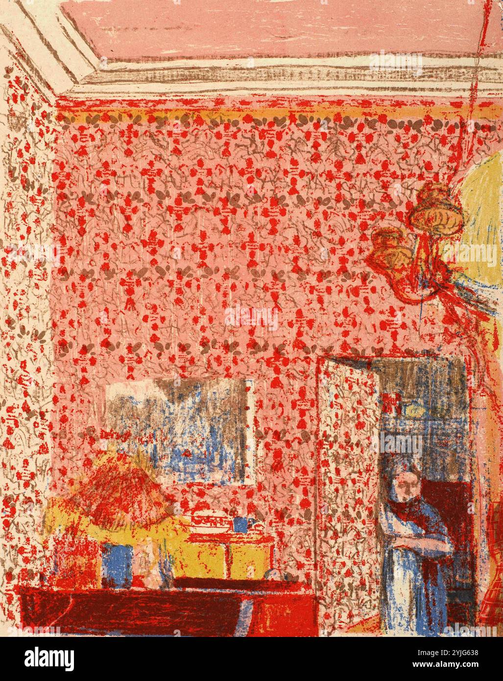 Innenausstattung mit rosafarbener Tapete I (Intérieur aux tentures Roses I). Abmessungen: 38,8 cm x 30,3 cm, 35 cm x 28 cm. Museum: Van Gogh Museum, Amsterdam. Autor: EDOUARD VUILLARD. Stockfoto