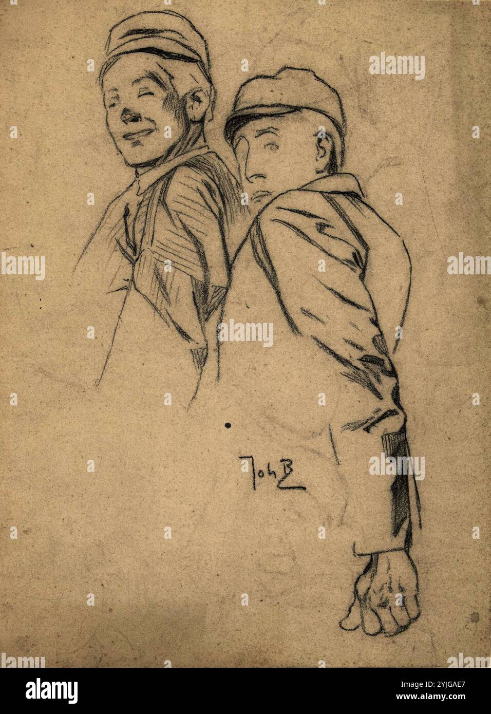 Zwei Männer, halbe Länge. Verfasser der Stellungnahme: Johan Braakensiek. Datierung: 1868 - 1940. Maße: H 276 mm x B 205 mm. Museum: Rijksmuseum, Amsterdam. Stockfoto