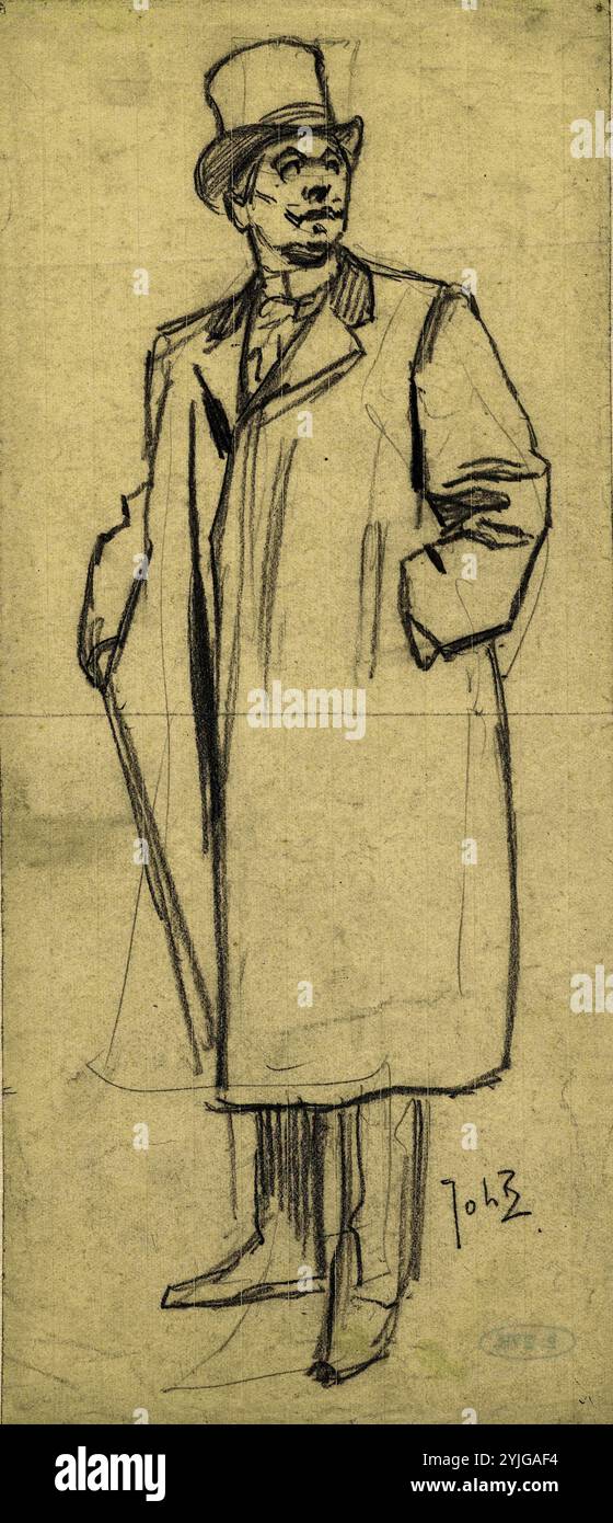 Stehende Mann. Verfasser der Stellungnahme: Johan Braakensiek. Datierung: 1868 - 1940. Maße: H 266 mm x B 115 mm. Museum: Rijksmuseum, Amsterdam. Stockfoto