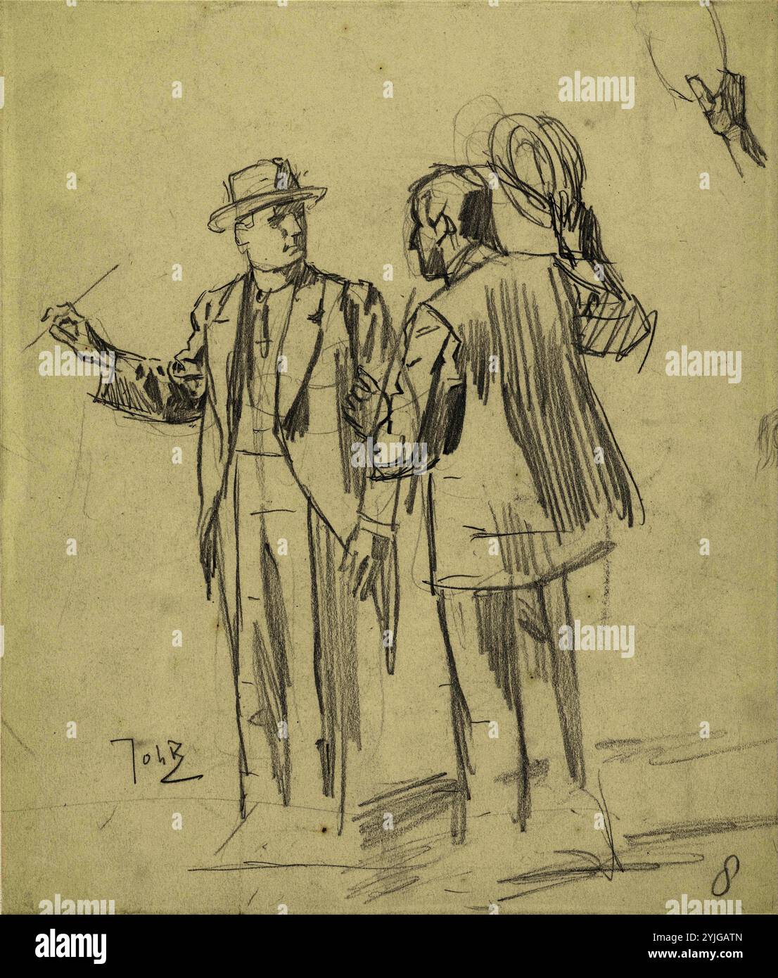 Zwei stehende Männer. Verfasser der Stellungnahme: Johan Braakensiek. Datierung: 1868 - 1940. Maße: H 251 mm x B 213 mm. Museum: Rijksmuseum, Amsterdam. Stockfoto