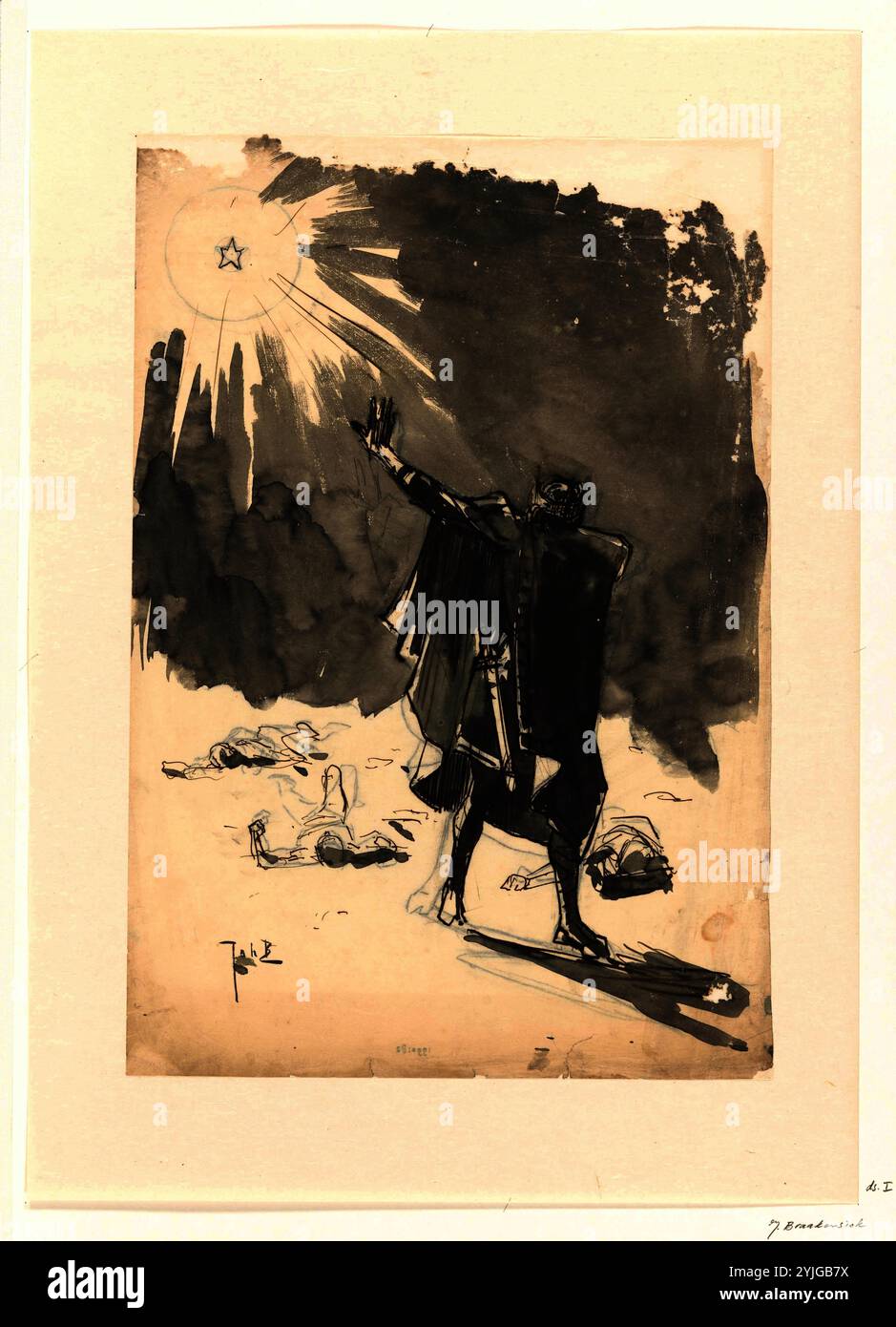 Design für Illustration in De Amsterdammer: Die Nacht der Liebenden in Europa im Jahr 1915. Verfasser der Stellungnahme: Johan Braakensiek. Dating: 1915 - 26-Dez-1915. Maße: H 430 mm x B 280 mm. Museum: Rijksmuseum, Amsterdam. Stockfoto