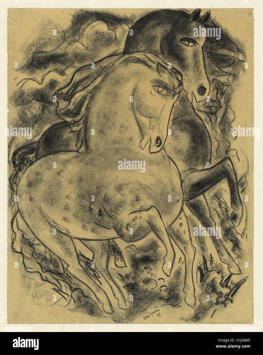 Skizze Bogen mit zwei Pferden. Verfasser der Stellungnahme: Leo Gestel. Dating: 1927. Maße: H 308 mm x B 256 mm. Museum: Rijksmuseum, Amsterdam. Stockfoto