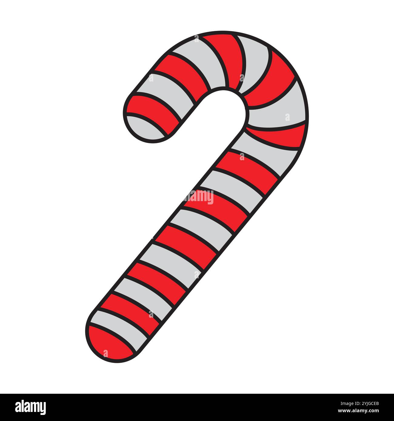 Ein ikonischer rot-weiß gestreifter Zuckerrohr, der mit Weihnachten in Verbindung steht. Fügen Sie dieses süße Element zu Ihren Designs hinzu und verleihen Sie Ihrem Design einen klassischen weihnachtlichen Touch. Stock Vektor