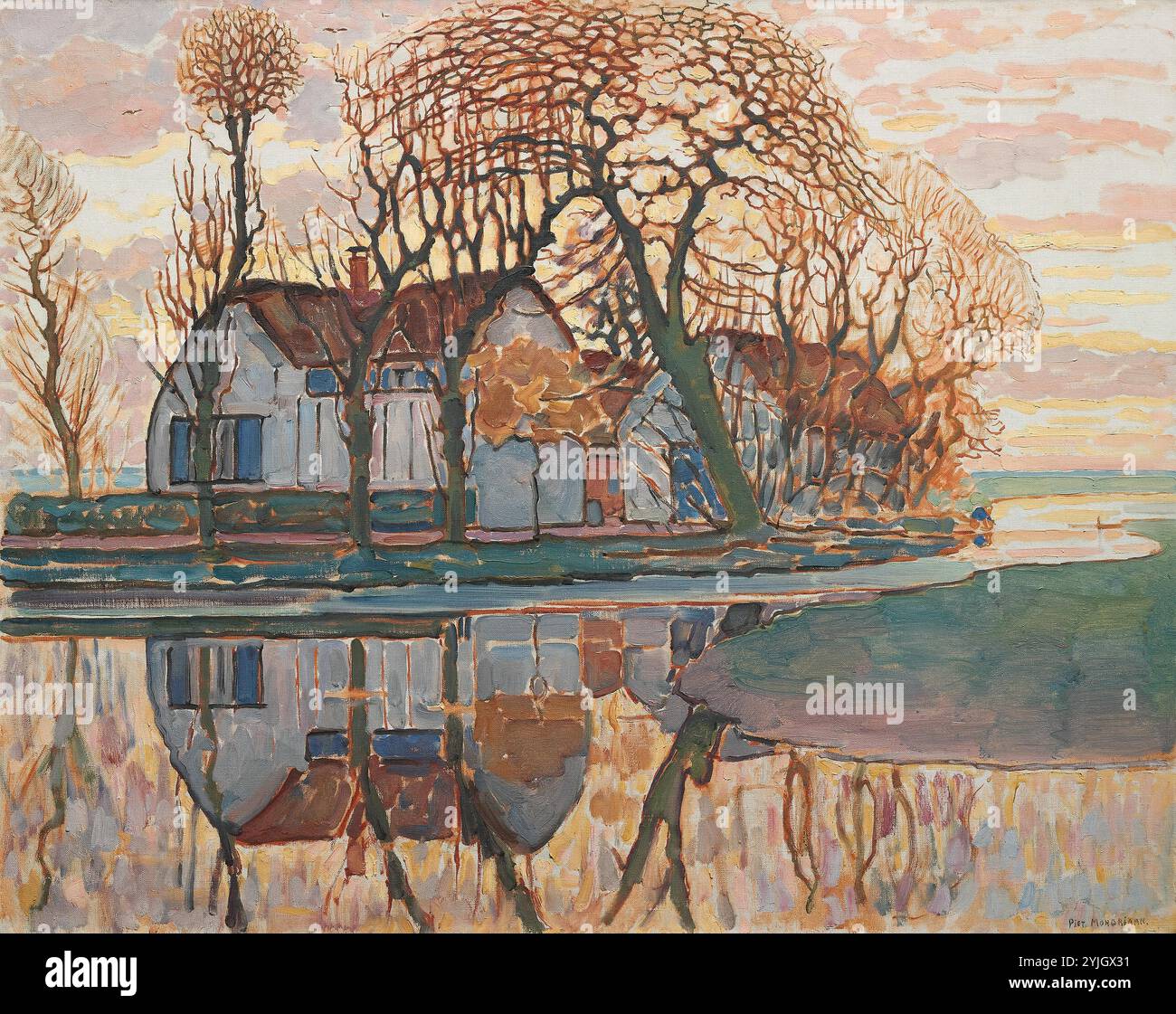 Bauernhof in der Nähe von Duivendrecht. Piet Mondrian; Niederländisch, 1872-1944. Datum: 1911-1921. Abmessungen: 34 x 42 1/2 Zoll (86,3 x 107,9 cm). Öl auf Leinwand. Herkunft: Niederlande. Museum: Chicago Art Institute, FLORENCIA, USA. Stockfoto