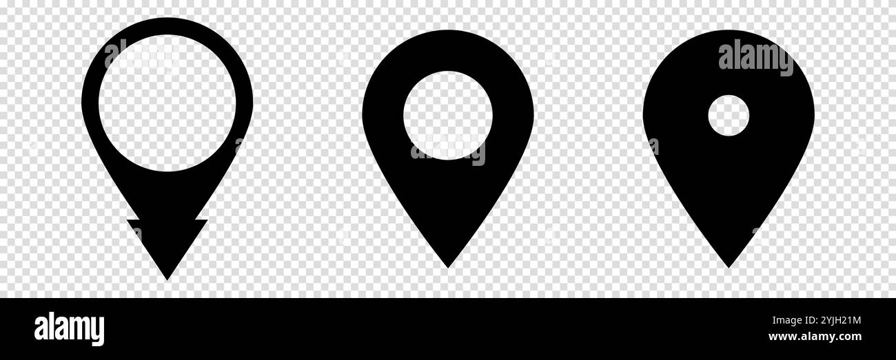 Set von Symbolen für die Positionsanordnung. GPS-Markierung. Vektorabbildung. Stock Vektor