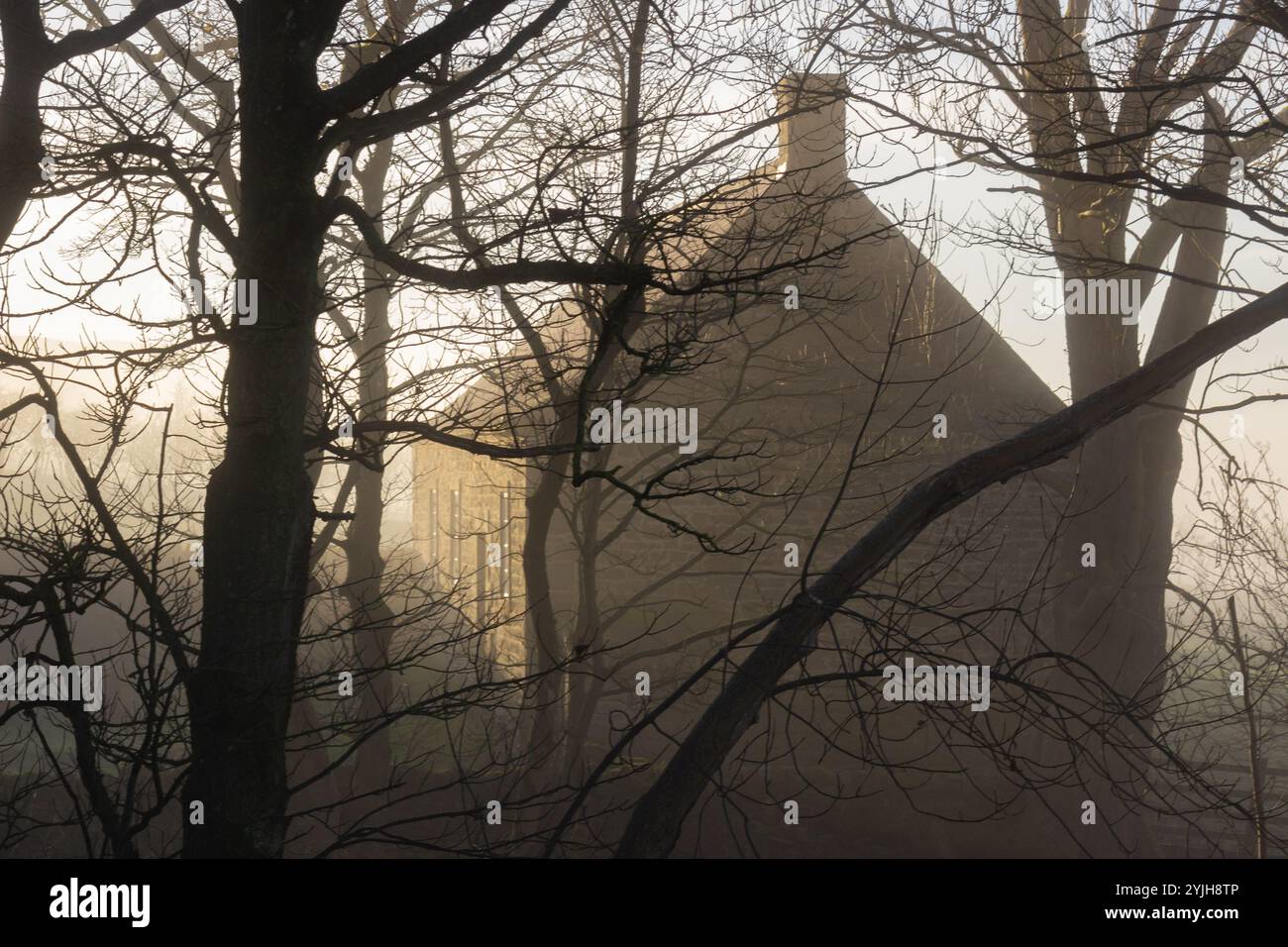 Friends Meeting House, Coanwood, Northumberland, im Winternebel Stockfoto