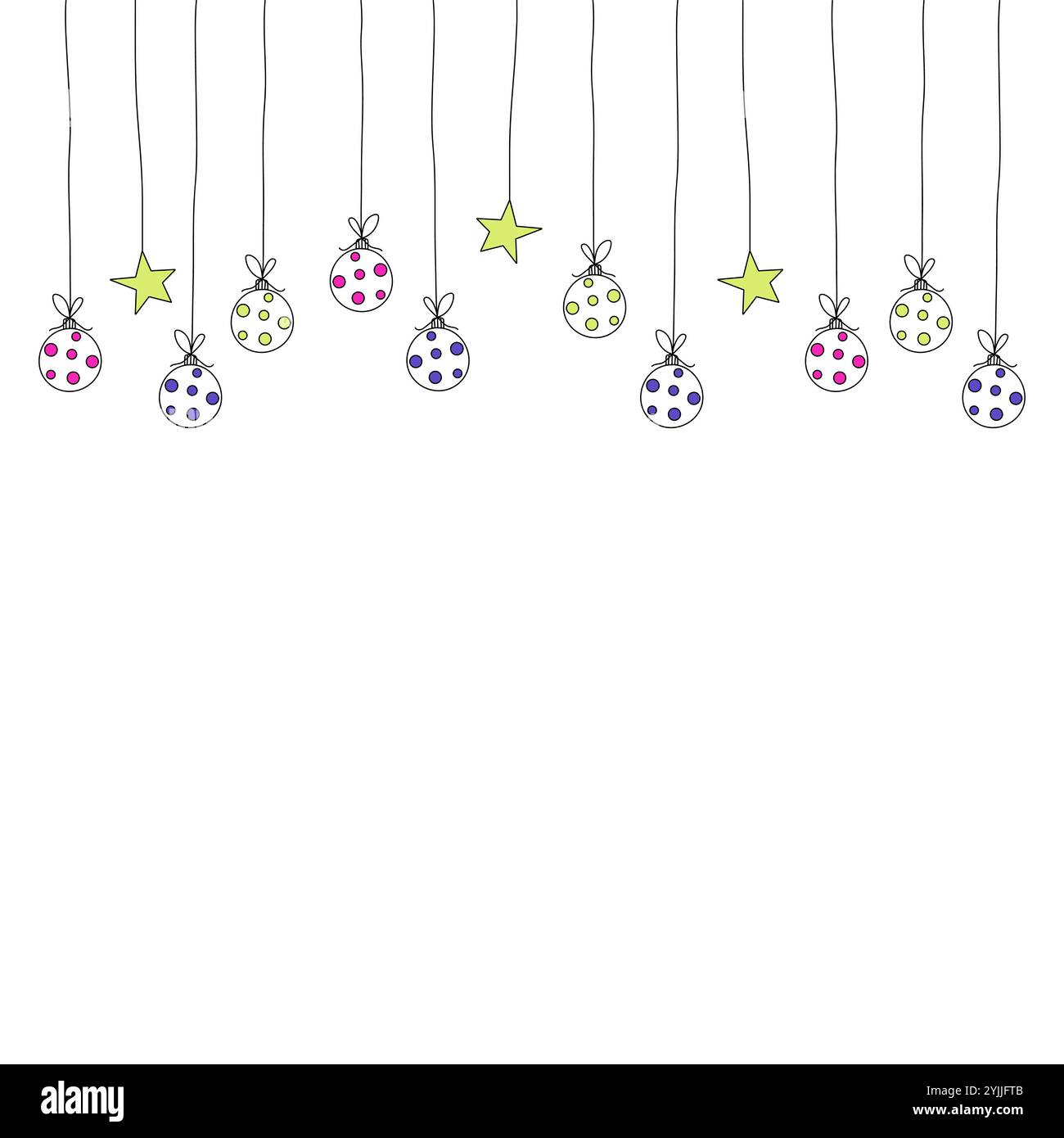 Weihnachtsbaumspielzeug für Weihnachtsgrußkarte, Poster, Faltblatt, Broschüre, Einladung. Handgezeichnete Vektorgrafik. Stock Vektor