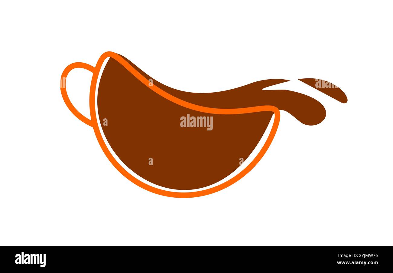 Ein minimalistisches Design mit einer Kaffeetasse mit fließendem Kaffee, die Wärme und Energie repräsentiert. Stock Vektor