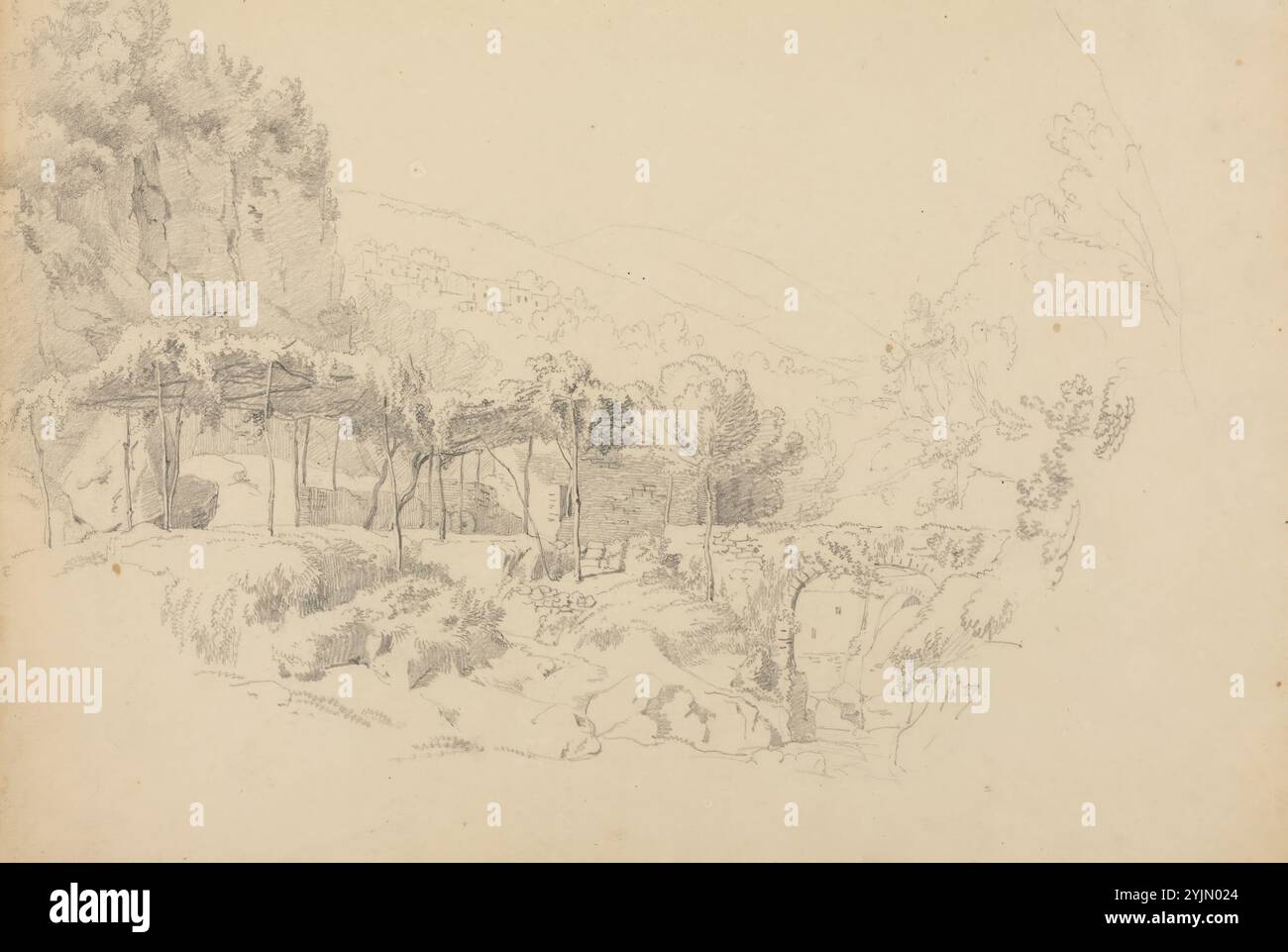 Johann Adam Klein Deutsch, 1792 - 1875, A Shady Arbor in the Valley of Gragnano, 1820, Graphit auf gewebtem Papier, gesamt: 28,2 x 41,8 cm Stockfoto