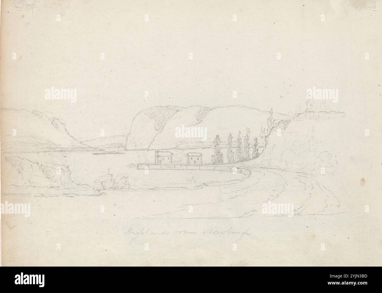 Alexander Robertson, amerikanisch, 1772–1841, Highlands aus Newburgh [verso], in oder nach 1794, Graphit auf Büttenpapier, aus einem Buch gerissen, insgesamt 22,1 x 29,2 cm (8 11, 16 x 11 1, 2 Zoll Stockfoto
