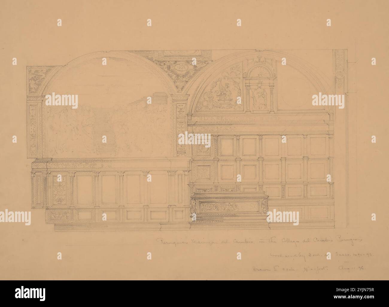 John Russell Pope, Amerikaner, 1874 - 1937, Peruginos Udienza del Cambio im Collegio del Cambio, Perugia, 1896, Architekturstudien, Graphit, insgesamt: 33 x 48,3 cm Stockfoto