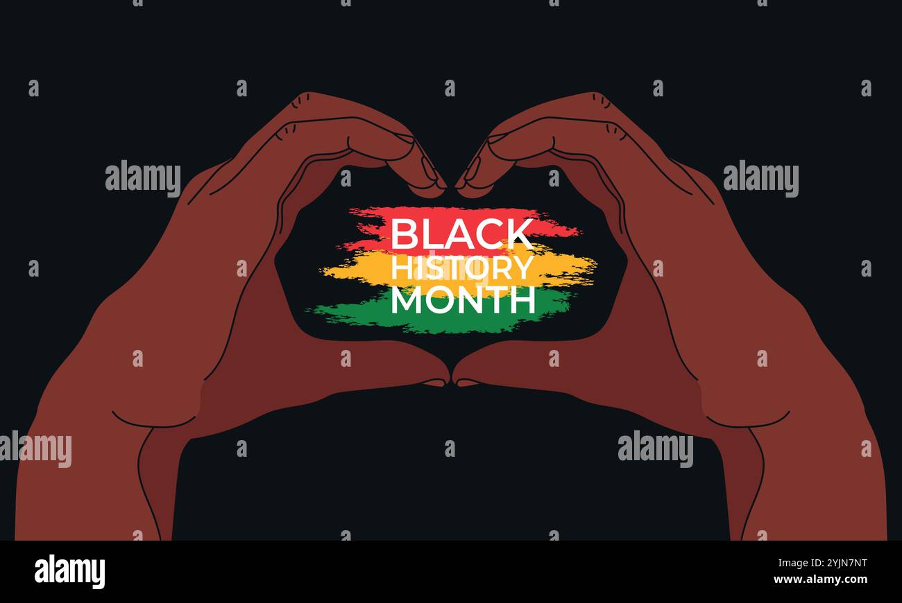 Der schwarze Monat der Geschichte feiert ein Banner mit Händen, die Herzform Formen. Vektorabbildung Stock Vektor