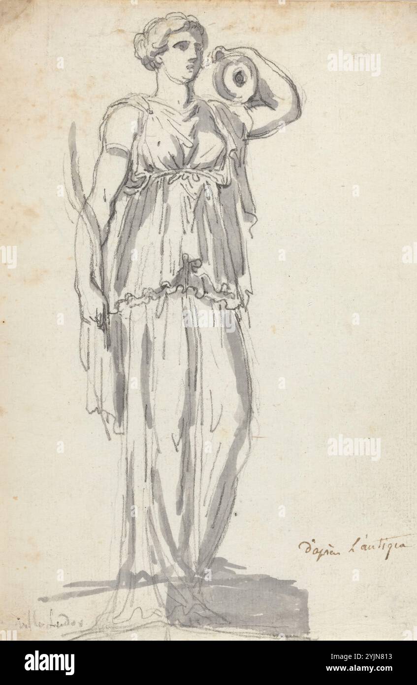Augustin Pajou, Französisch, 1730 - 1809, The Ludovisi Water Carrier, 1752, 1756, schwarze Kreide mit Grauwäsche auf Büttenpapier, insgesamt 19 x 13,1 cm (7 1, 2 x 5 3, 16 Zoll Stockfoto