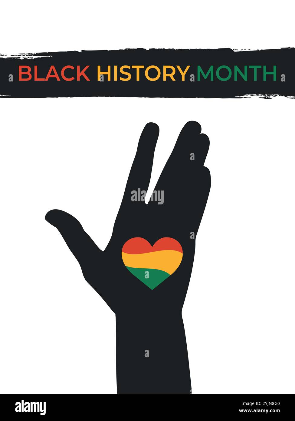 Black History Month feiert ein Poster mit rotem, gelbem, grünem Herz auf offener Handfläche. Vektorabbildung Stock Vektor