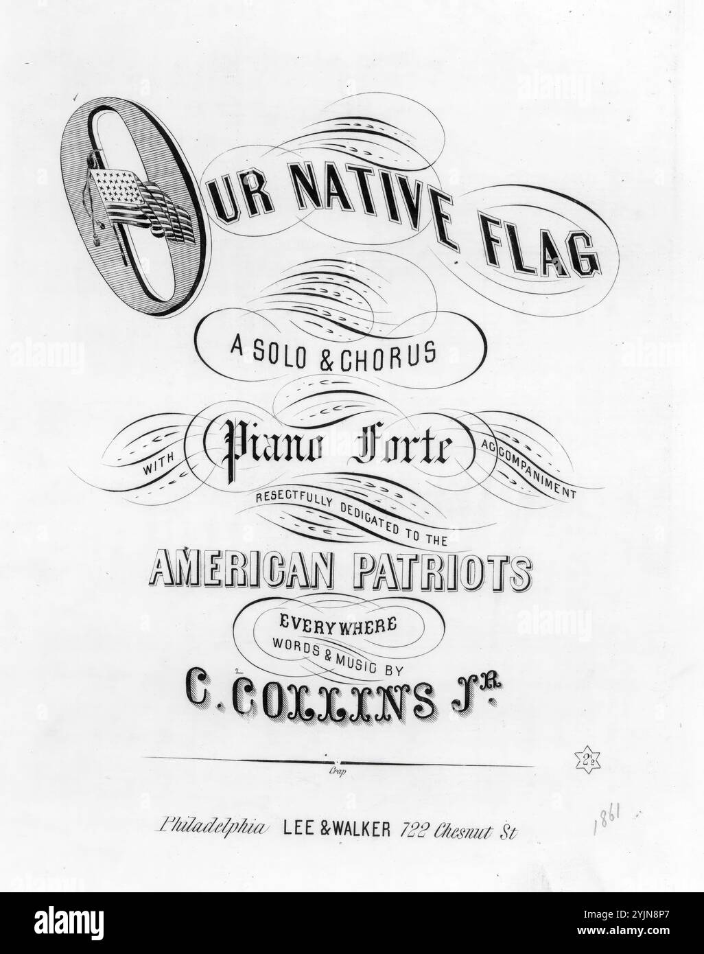 Unsere Heimatflagge, Collins, C. (Komponist), Lee & Walker, Philadelphia, 1861., Vereinigte Staaten, Geschichte, Bürgerkrieg, 1861-1865, Lieder und Musik, Klaviermusik, Lieder, Begleitungen, Vokalquartette, Lieder, Texte, Flaggen, USA, Lieder und Musik, Popular Songs of the Day, Songs and Music, war and Conflict, Civil war and Reconstruction (1861–1877), Music Associated with the Union Side, Noten Stockfoto