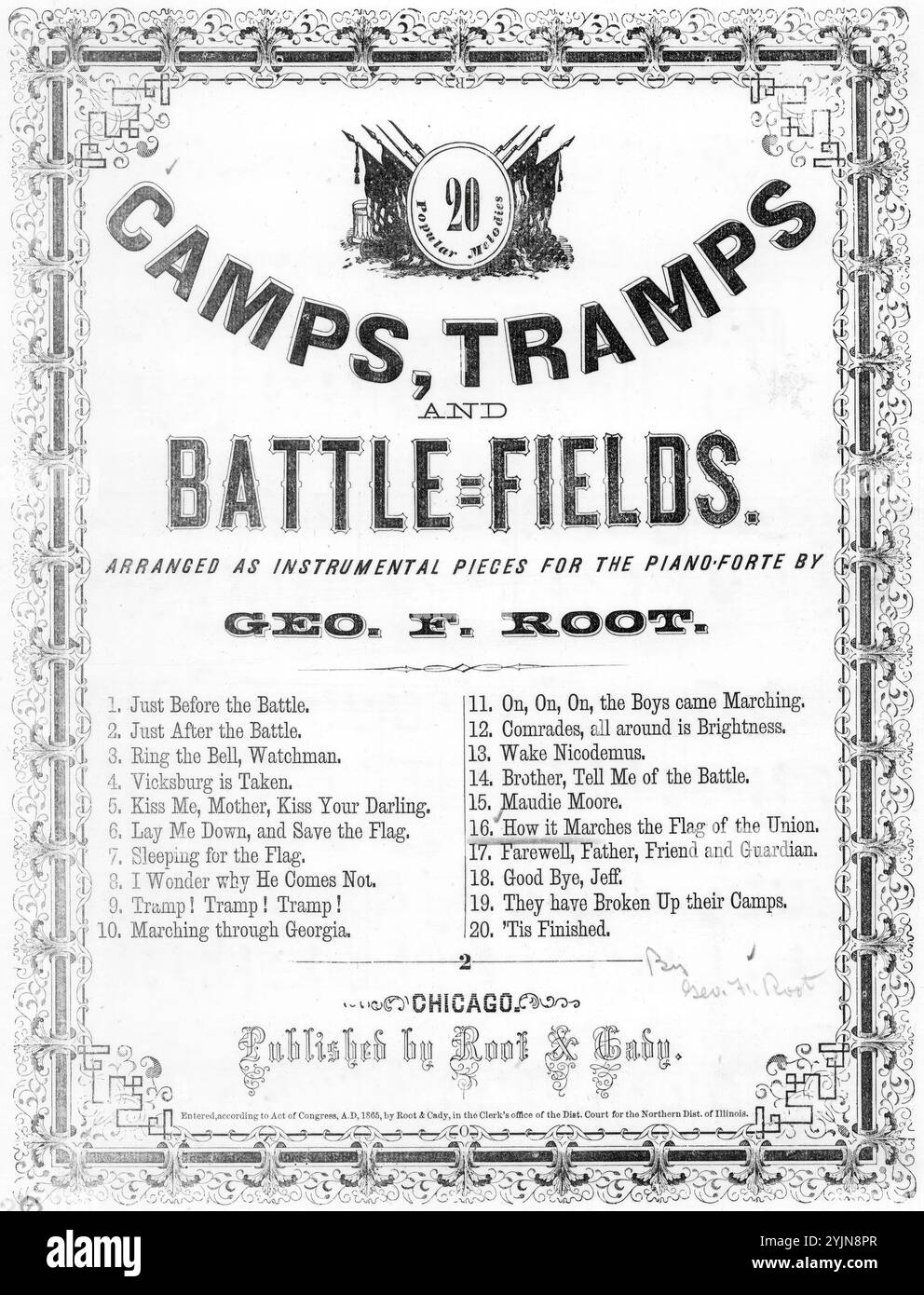 Wie es die Flagge der Union marschiert, Root, George F. (George Frederick), 1820-1895 (Arrangeur), Root & Cady, Chicago, 1865. Vereinigte Staaten, Geschichte, Bürgerkrieg, 1861-1865, Lieder und Musik, Klaviermusik, arrangiert, Noten, Kataloge, Marken (Klavier), Flags, Vereinigte Staaten, Lieder und Musik, Märsche, Lieder und Musik, Popular Songs of the Day, Songs and Music, war and Conflict, Civil war and Reconstruction (1861–1877), Music Associated with the Union Side, Noten Stockfoto