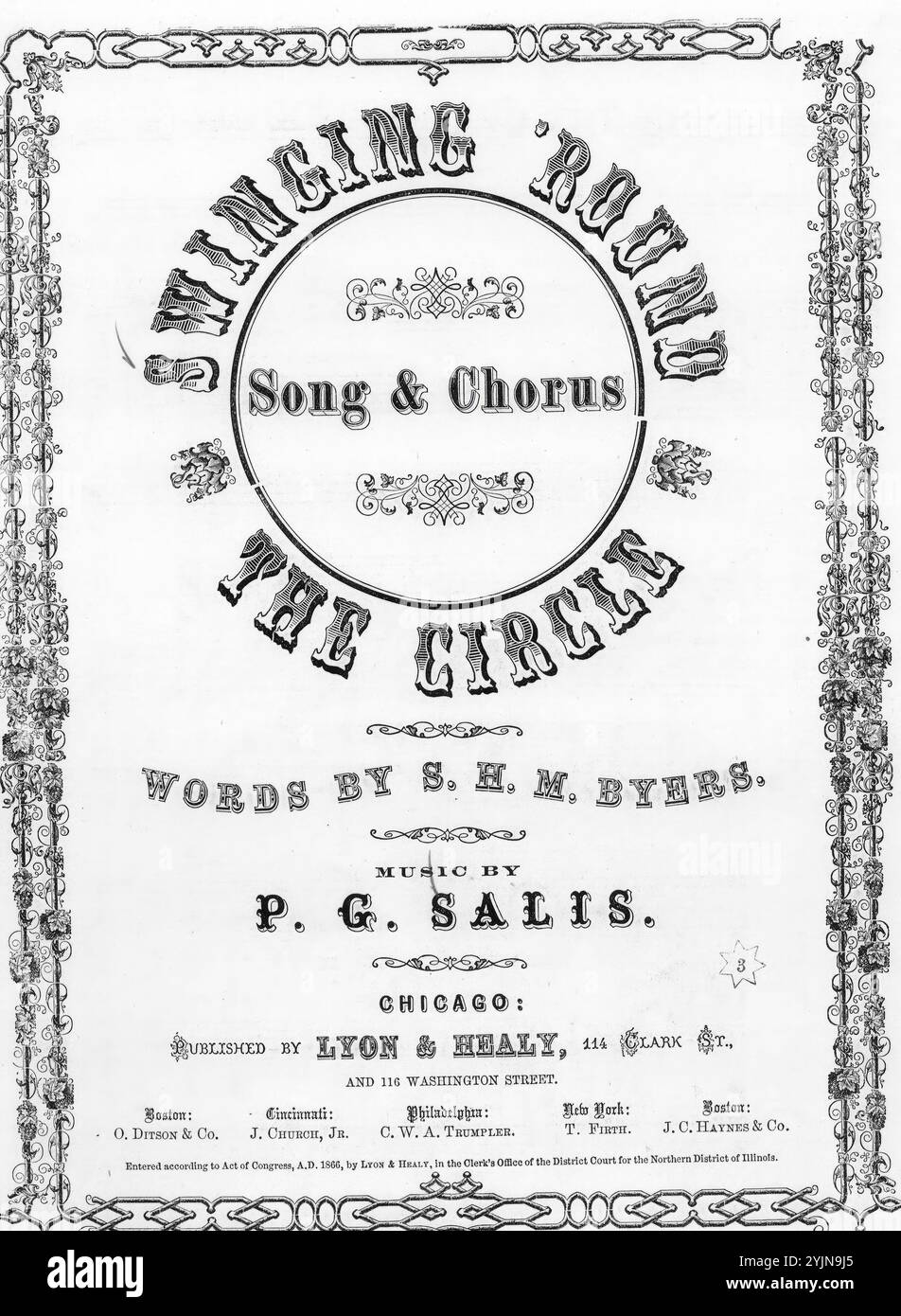 Swing 'Round the Circle, Salis, P. G. (Komponist), Byers, S. H. M. (Texter), Lyon & Healy, Chicago, 1866., Vereinigte Staaten, Geschichte, Bürgerkrieg, 1861-1865, Songs und Musik, Musikgeschäfte, Lieder, Texte, Storytelling, Usa, Musik, Poesie, Vokalquartette, Vokalmusik, Johnson, Andrew, 1808-1875, Lieder und Musik, Seward, William Henry, 1801-1872, Lieder und Musik, USA, Politik und Regierung, 1865-1869, Lieder und Musik, Rekonstruktion (US-Geschichte, 1865–1877), Lieder und Musik, populäre Lieder des Tages, Lieder und Musik, Krieg und Konflikt, Bürgerkrieg und Wiederaufbau (1861-1877) Stockfoto