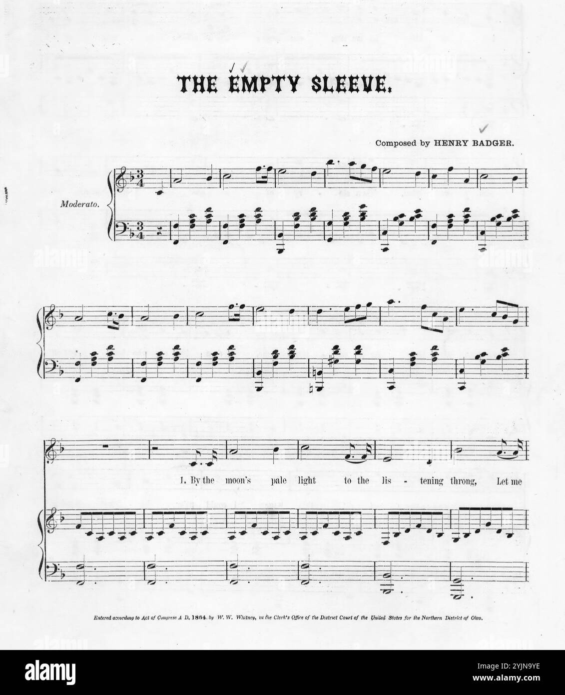 The Empty Sleeve, Badger, Henry (Komponist), 1864., Vereinigte Staaten, Geschichte, Bürgerkrieg, 1861-1865, Lieder und Musik, Lieder, Texte, Storytelling, Usa, Musik, Poesie, Vokalmusik, Noten, Kataloge, Behinderte Veteranen, USA, Lieder und Musik, Amputierte, Vereinigte Staaten, Lieder und Musik, Vereinigte Staaten, Geschichte, Bürgerkrieg, 1861-1865, Opfer, Lieder und Musik, Popular Songs of the Day, Songs and Music, war and Conflict, Civil war and Reconstruction (1861–1877), Music Associated with the Union Side, No Cover, Notenblätter Stockfoto