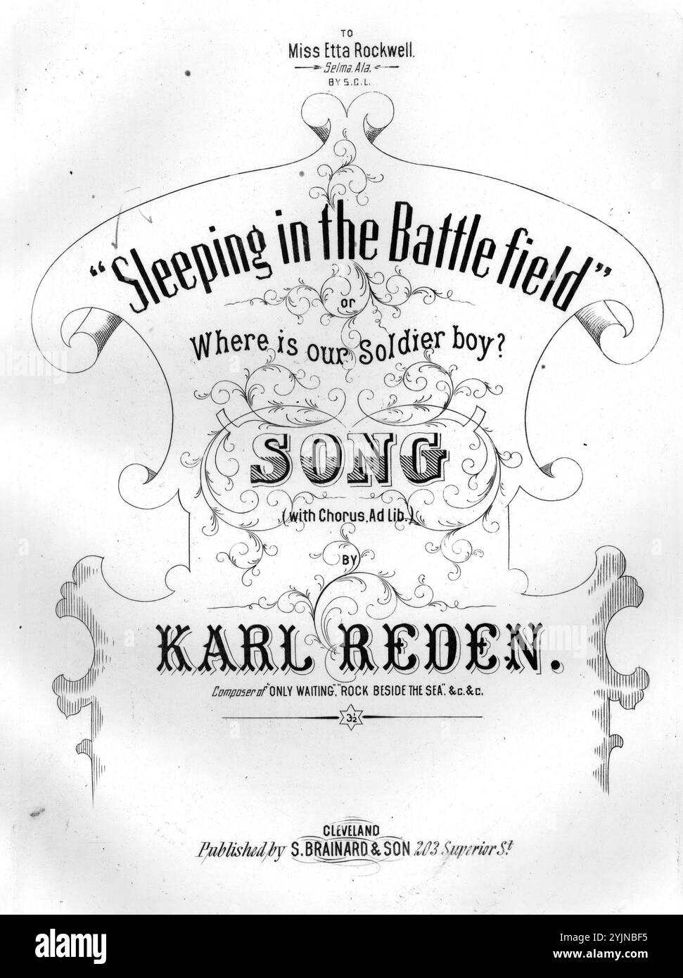 Schlafend auf dem Schlachtfeld, Reden, Karl (Komponist), V., (Texter), S. Brainard & Son, Cleveland, 1866., Vereinigte Staaten, Geschichte, Bürgerkrieg, 1861–1865, Lieder und Musik, Chöre, weltlich (Mixed Voices, 4-teilig) mit Klavier, Vereinigte Staaten, Geschichte, Bürgerkrieg, 1861-1865, Verletzte, Lieder und Musik, Soldaten, Vereinigte Staaten, Tod, Lieder und Musik, populäre Lieder des Tages, Songs and Music, war and Conflict, Civil war and Reconstruction (1861–1877), Musik Associated with the Union Side, Noten Stockfoto