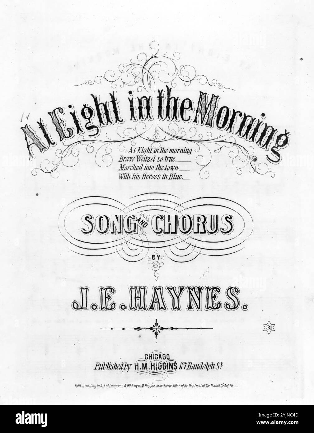 Um acht Uhr morgens, Haynes, J. E. (Komponist), Haynes, Chas. (Texter), H. M. Higgins, Chicago, 1865., Vereinigte Staaten, Geschichte, Bürgerkrieg, 1861-1865, Lieder und Musik, Marschlieder, Chöre, weltlich (gemischte Stimmen, 4 Stimmen) mit Klavier, Weitzel, G. (Godfrey), 1835-1884, Lieder und Musik, Richmond (Virginia), Geschichte, Siege, 1864-1865, Lieder und Musik, Sklaven, Emanzipation, Vereinigte Staaten, Lieder und Musik, Richmond (Virginia), Geschichte, Bürgerkrieg, 1861-1865, Lieder und Musik, beliebte Lieder des Tages, Lieder und Musik, Krieg und Konflikt, Bürgerkrieg und Wiederaufbau (1861-1877), Musik assoziiert mit dem Stockfoto