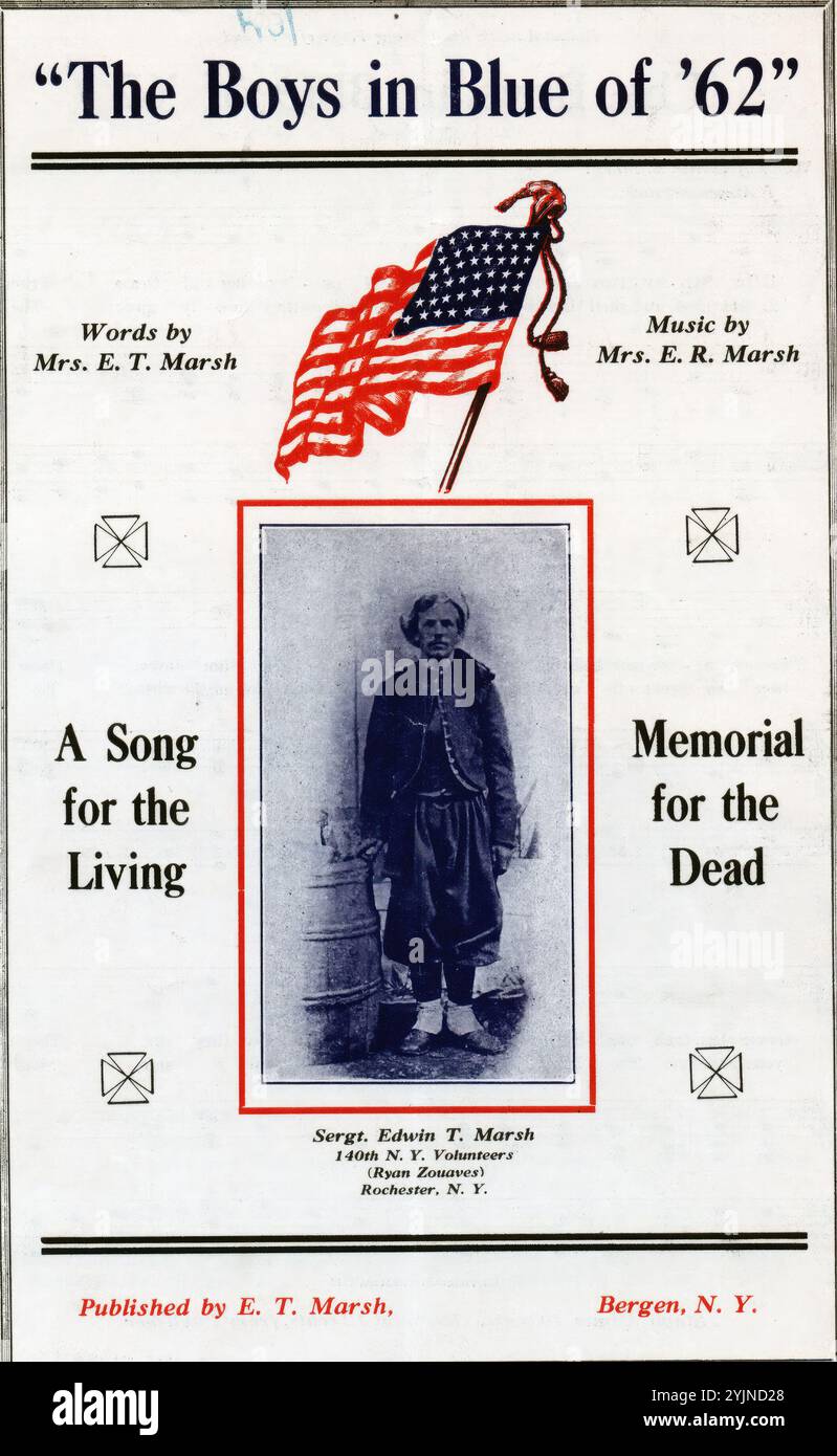 The Boys in Blue of '62, Marsh, Martha H. (Komponist), Marsh, Esther E. (Texter), E. T. Marsh, Bergen, 1913., Vereinigte Staaten, Geschichte, Bürgerkrieg, 1861-1865, Lieder und Musik, patriotische Musik, Vereinigte Staaten, Lieder mit Klavier, USA. Armee. New York Infantry Regiment, 140th (1862-1865), Lieder und Musik, Soldaten, Vereinigte Staaten, Lieder und Musik, Vereinigte Staaten, Geschichte, Bürgerkrieg, 1861-1865, Veteranen, Lieder und Musik, Marsh, Edwin T., Lieder und Musik, Marsh, Edwin T., Porträts, populäre Lieder des Tages, Songs and Music, war and Conflict, Civil war and Reconstruction (1861–1877), Musik Stockfoto