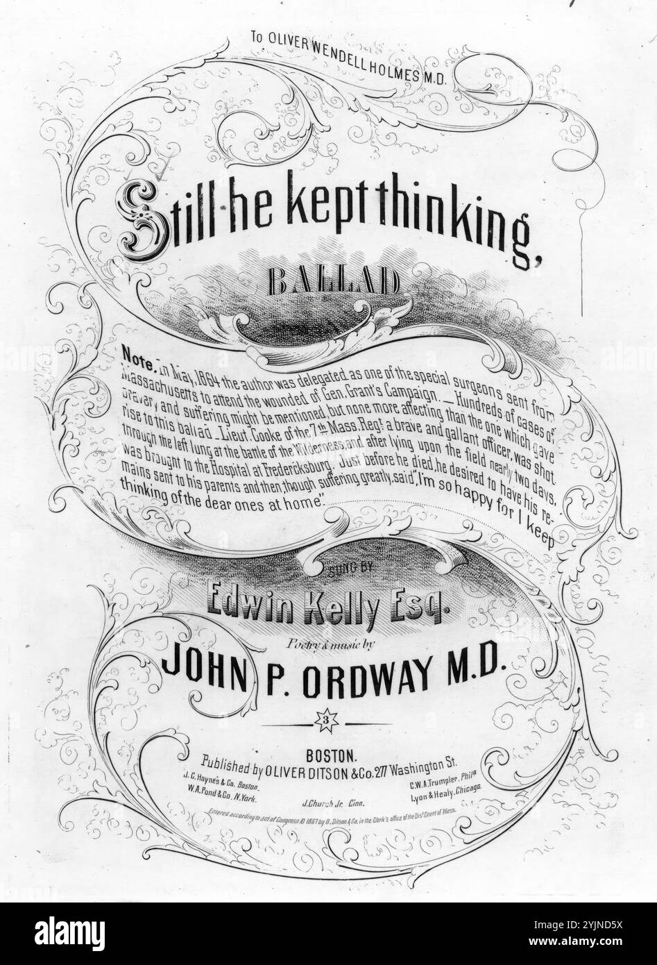 Er dachte immer noch: Ordway, John P. (Komponist), Ordway, John P. (Texter), Oliver Ditson & Co., Boston, 1867., Vereinigte Staaten, Geschichte, Bürgerkrieg, 1861-1865, Lieder und Musik, Lieder mit Klavier, Vereinigte Staaten, Geschichte, Bürgerkrieg, 1861-1865, Opfer, Lieder und Musik, Holmes, Oliver Wendell, 1841-1935, Lieder und Musik, Wilderness, Battle of the, Virginia, 1864, Lieder und Musik, Vereinigte Staaten. Armee. Massachusetts Infantry Regiment, 7. (1861–1864), Lieder und Musik, Popular Songs of the Day, Songs and Music, war and Conflict, Civil war and Reconstruction (1861–1877), Music Associated with the Stockfoto