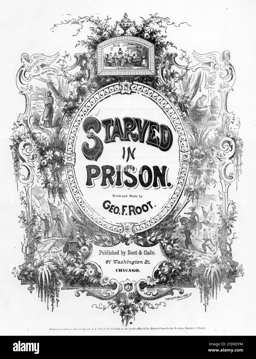 Hungved in Prison, Root, George F. (George Frederick), 1820-1895 (Komponist), Root, George F. (George Frederick), 1820-1895 (Texter), Root & Cady, Chicago, 1865. Vereinigte Staaten, Geschichte, Bürgerkrieg, 1861-1865, Lieder und Musik, Chöre, weltliche (gemischte Stimmen) mit Klavier, Kriegsgefangene, Vereinigte Staaten, Lieder und Musik, Vereinigte Staaten, Geschichte, Bürgerkrieg, 1861-1865, Gefangene und Gefängnisse, Lieder und Musik, Kriegsgefangene, Konföderierte Staaten von Amerika, Lieder und Musik, Lieder und Musik, Lieder und Musik, Krieg und Konflikt, Bürgerkrieg und Wiederaufbau (1861–1877), Musik assoziiert mit Stockfoto