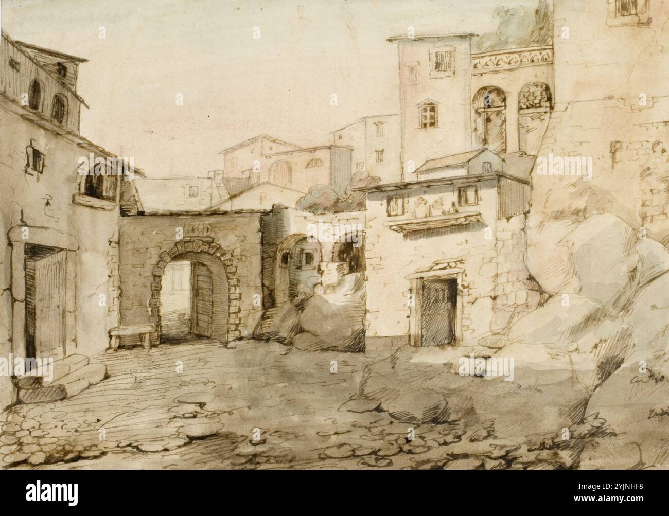 Ekman, Robert Wilhelm, Straße der italienischen Stadt, Technik Text: Gravur, Malerei, 18,3 cm x 25,5 cm Stockfoto