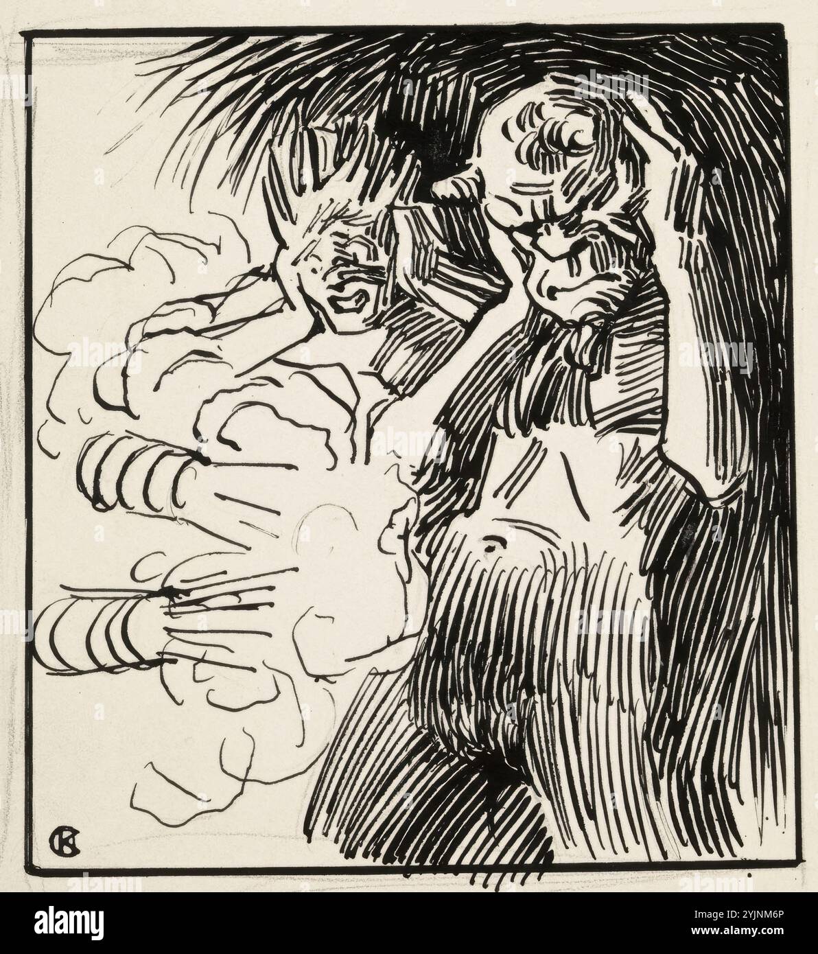 Gallen-Kallela, Akseli, Nahkatorvet, 10. Kapitel Zwischenspiel (unbedruckt), Marker, Zeichnung, 23 .5 cm x 17,5 cm, Akseli Gallen-Kallela 1865 – 1931, ein finnischer Maler, der vor allem für seine Illustrationen des Kalevala, dem Nationalepos Finnlands, bekannt ist Stockfoto