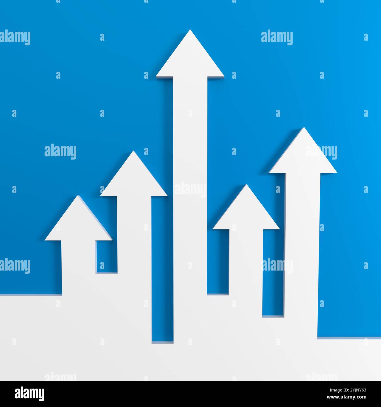 Weiße Pfeile blauer Hintergrund, Wachstum, Erfolg und Fortschritt. 3D Stockfoto