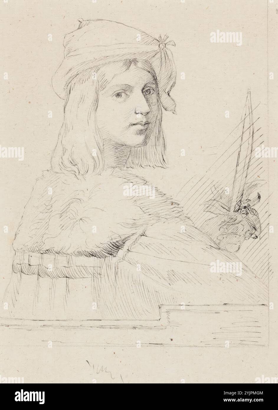 Schjerfbeck, Helene, Werk, Geiger, Detail, Rafael, 1877–1878, Markierer auf Papier, Zeichnung, 21 cm x 13,5 cm, Helena Sofia Helene Schjerfbeck 1862–1946, finnische Malerin der Moderne, bekannt für ihre realistischen Werke, Selbstporträts, Landschaften und Stillleben, finnland Stockfoto