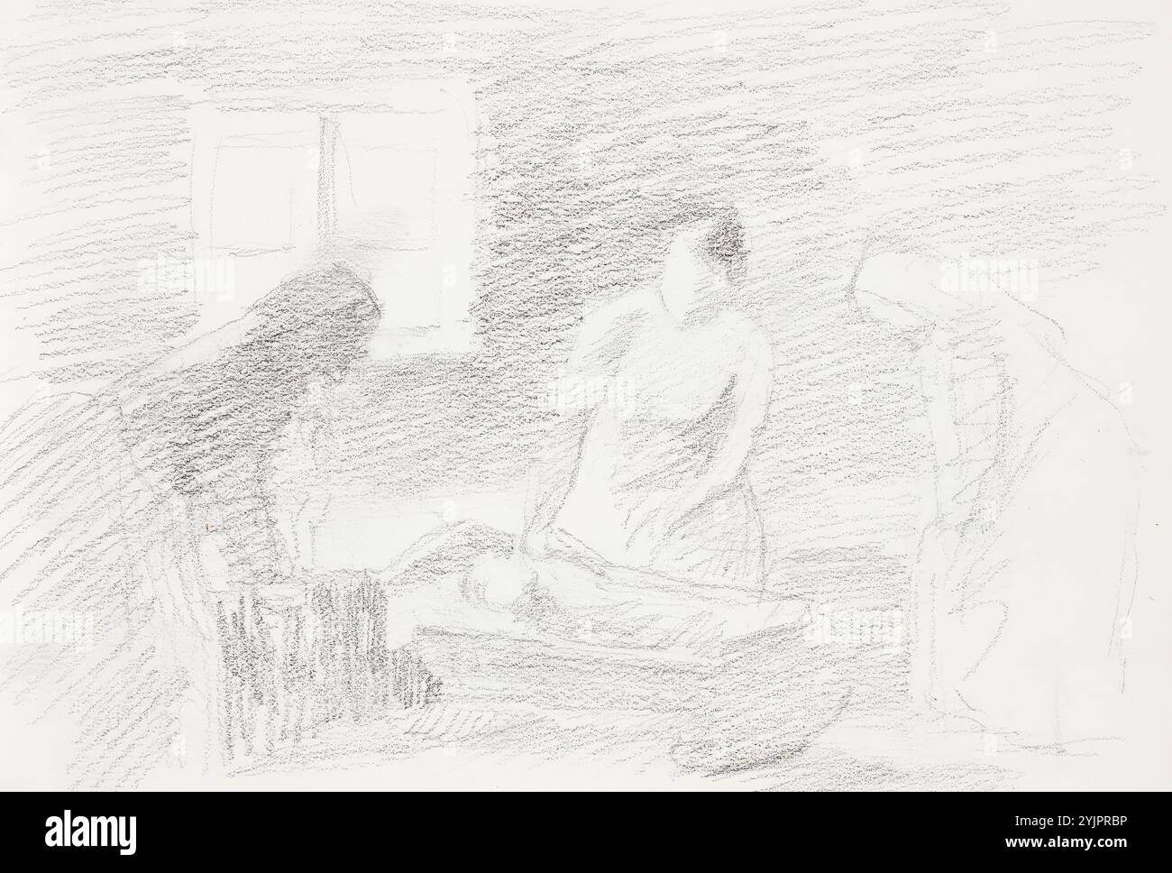 Wiik, Maria, Skizzenbuch, Sonderkategorie: Skizzenbuch, Wiik, Maria, Sektion: Zwei Frauen, die auf dem Rücken sitzen, Timing: Unscheduled, Maria Catharina Wiik 1853 – 1928 finnische Malerin des Stilllebens, Genrebilder, Landschaftsmalereien und Porträts. Lebte in Finnland Stockfoto