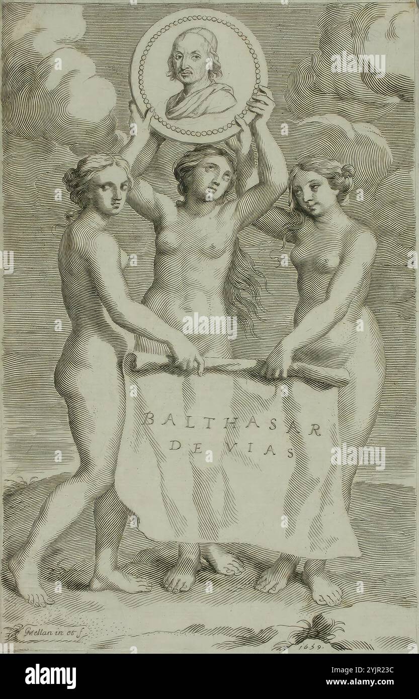Mellan, Claude, Werk, Balthasar de Vias (unterstützt von drei Konkubinen), 1659, Gravur?, Grafiken, Plattenbreite 13,1 cm, Plattenhöhe 20 cm Stockfoto