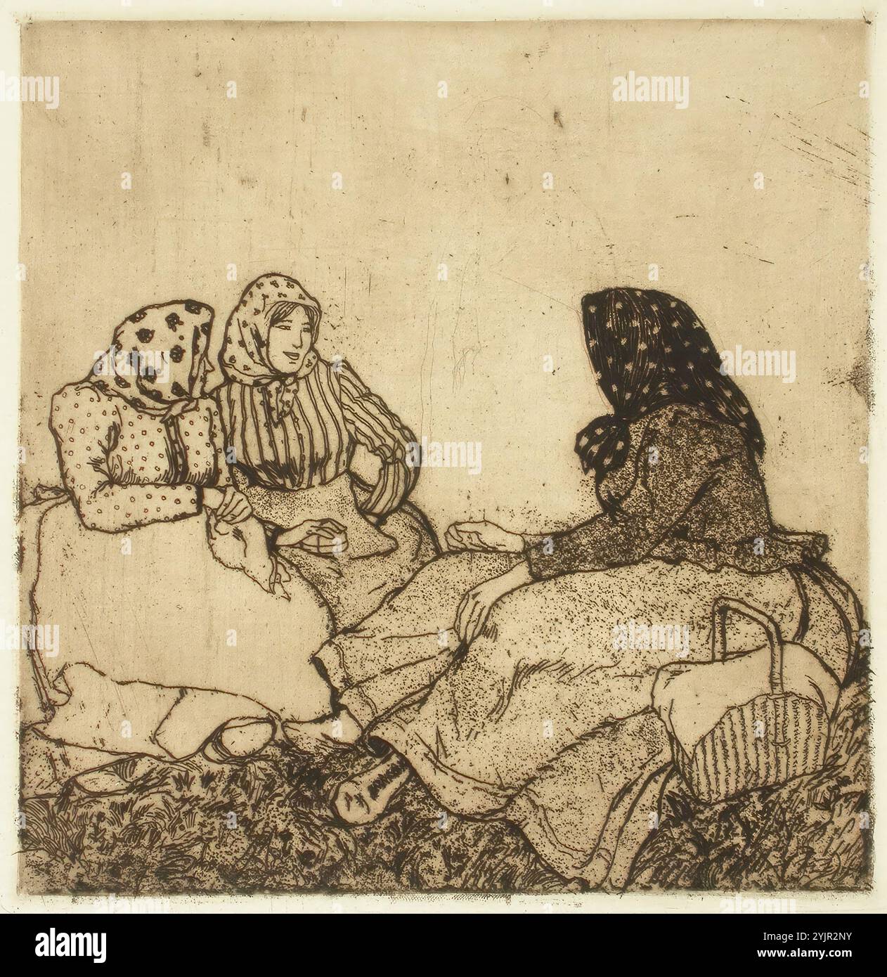 Orlik, Emil, Arbeit, drei Landfrauen reden, 1905, Zeilenätzung, Grafiken, 22,5 cm x 22 cm Stockfoto