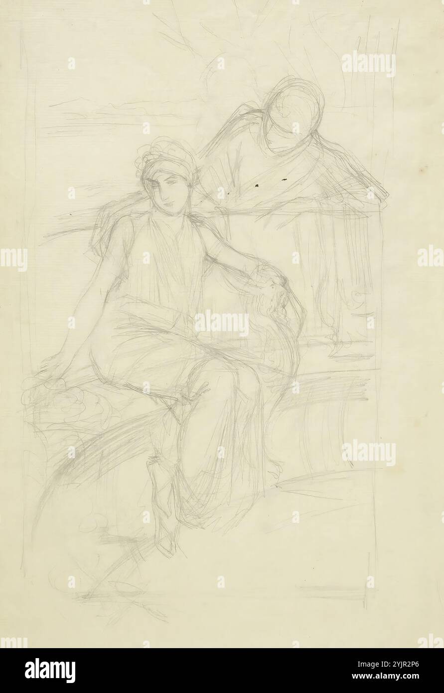 Edelfelt, Albert, Werk, Horatius und Lydia, Kompositionsskizze, Bleistift, Zeichnung, 38,5 cm x 23 cm, Albert Gustaf Aristides Edelfelt 1854 – 1905, finnischer Maler. Malerei in naturalistischem Stil und mit realistischem Umgang mit Kunst. Lebt in Finnland Stockfoto