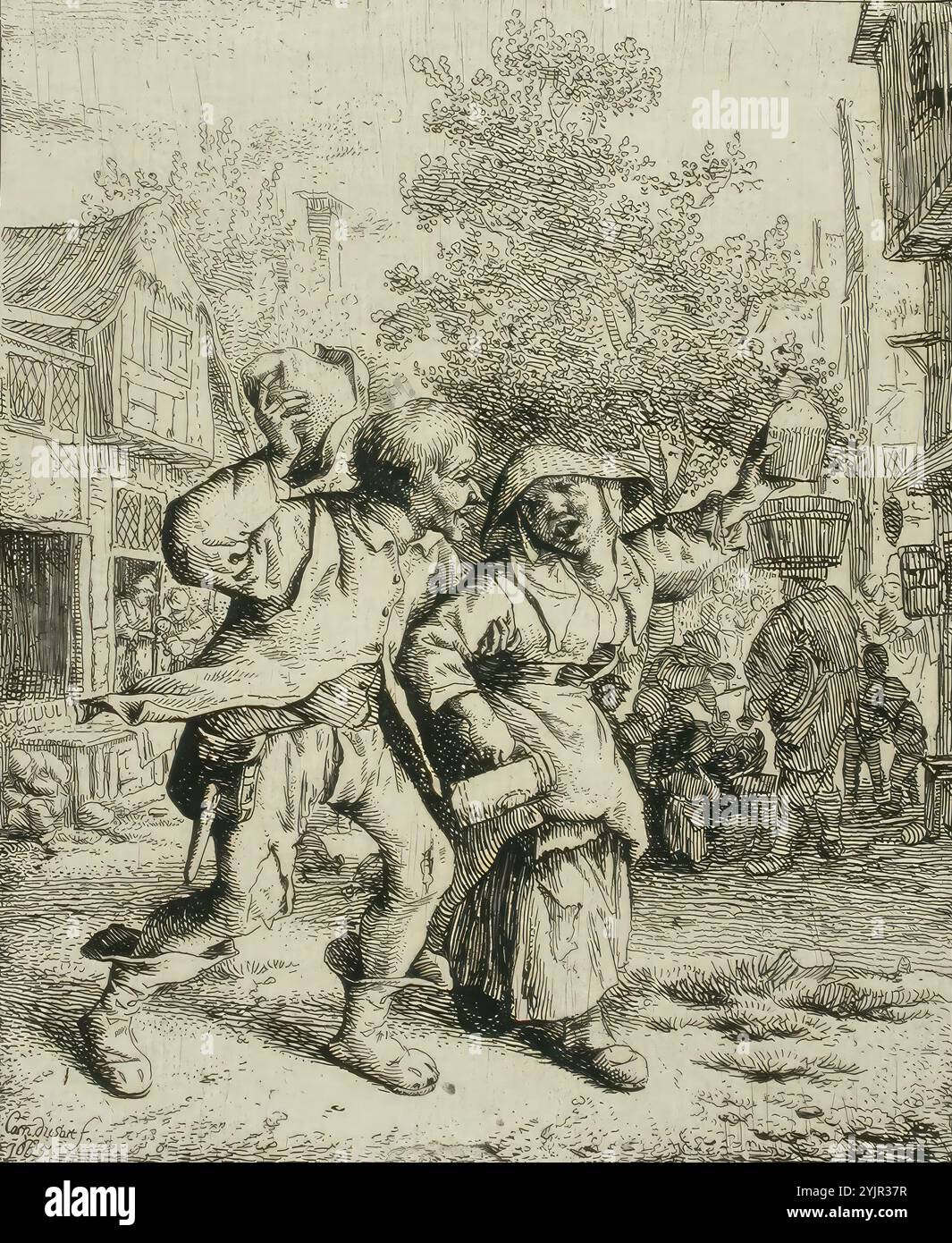 DuSart, Cornelis, Arbeit, betrunkenes Paar, 1685, Strichätzung, Grafiken, Plattenbreite 10,9 cm, Plattenhöhe 13,1 cm, Blattbreite 19,6 cm, Blatthöhe 24,8 cm Stockfoto