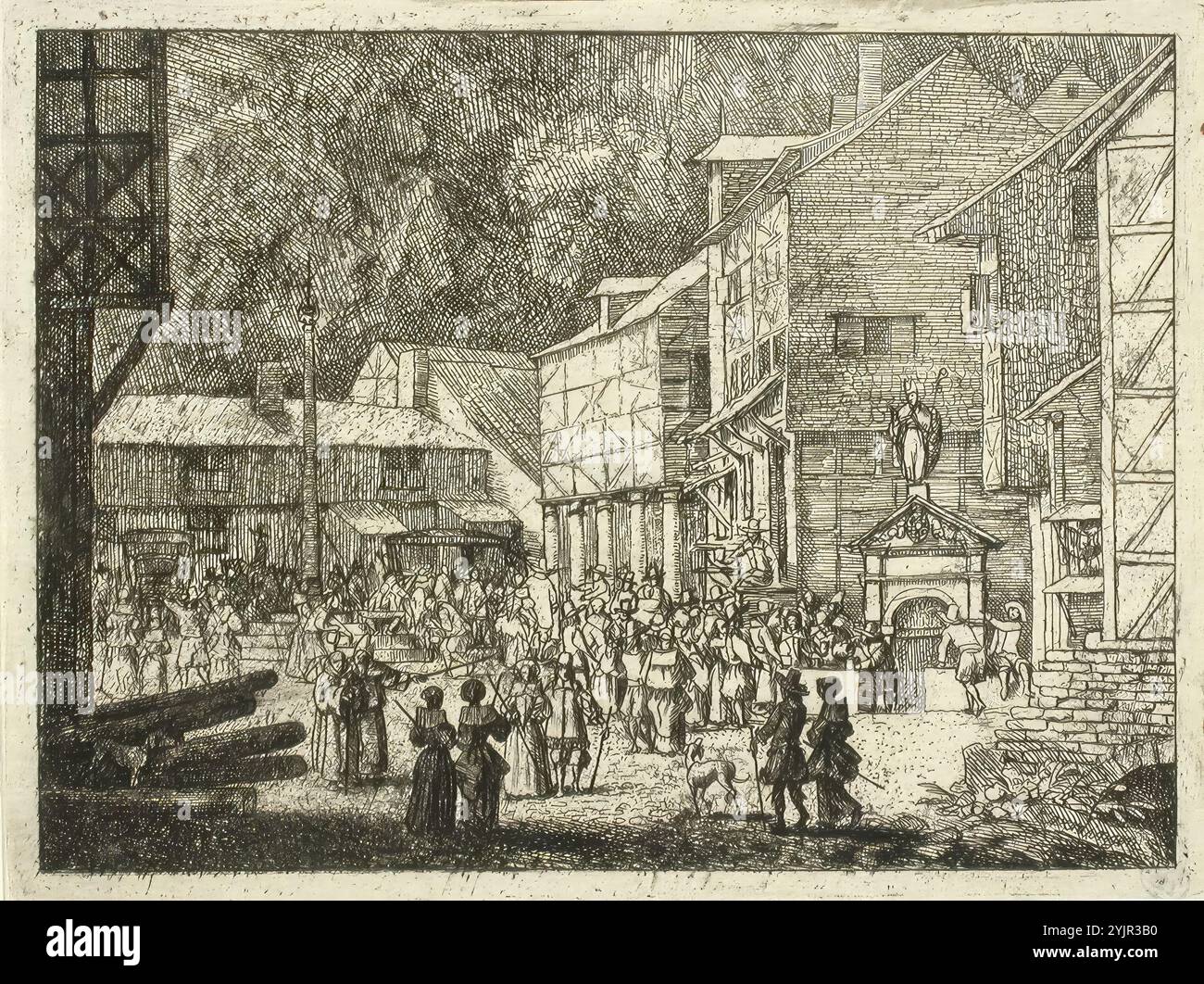 Everdingen, Allart Van, Mineralwasserquelle auf dem Stadtplatz, Linienätzung, Grafiken, Plattenbreite 17,6 cm, Plattenhöhe 13,1 cm Stockfoto