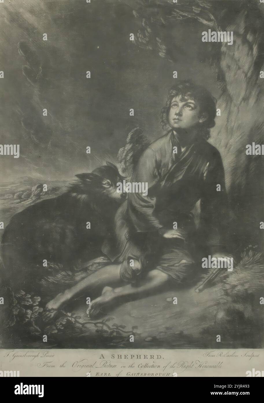 Earlom, Richard, Erfinder: Thomas Gainsborough, Arbeit, Schäferhund und Hund, (1000 - 2000), Mezzotinto, Grafiken, Plattenbreite 27, 3 cm, Blattbreite 27,5 cm, Blatthöhe 38,8 cm Stockfoto