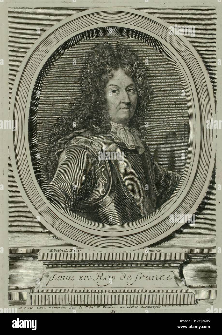 Edelinck, Gérard, Erfinder: Hyacinthe Rigaud, Werk, König Ludwig XIV. Von Frankreich, (1000 - 2000), Kupferstich, Grafiken, Blattbreite 9,4 cm, Tellerhöhe 13,3 cm, Blattbreite 12,3 cm, Blatthöhe 19,2 cm Stockfoto